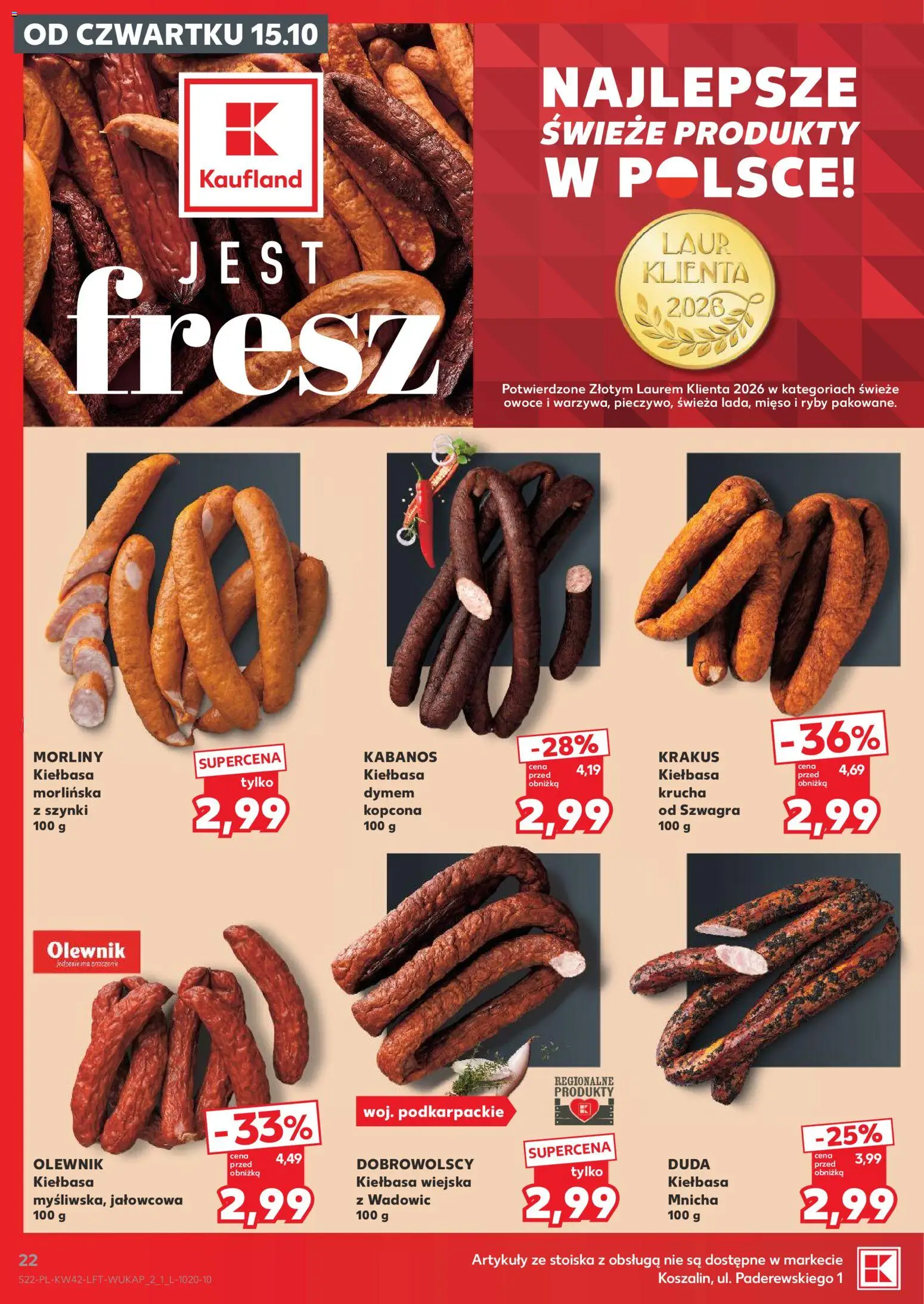 Kaufland Polsko leták - Jest fresz od 15.10.2026 | Strana: 22 | Produkty: Ryby, Kabanos