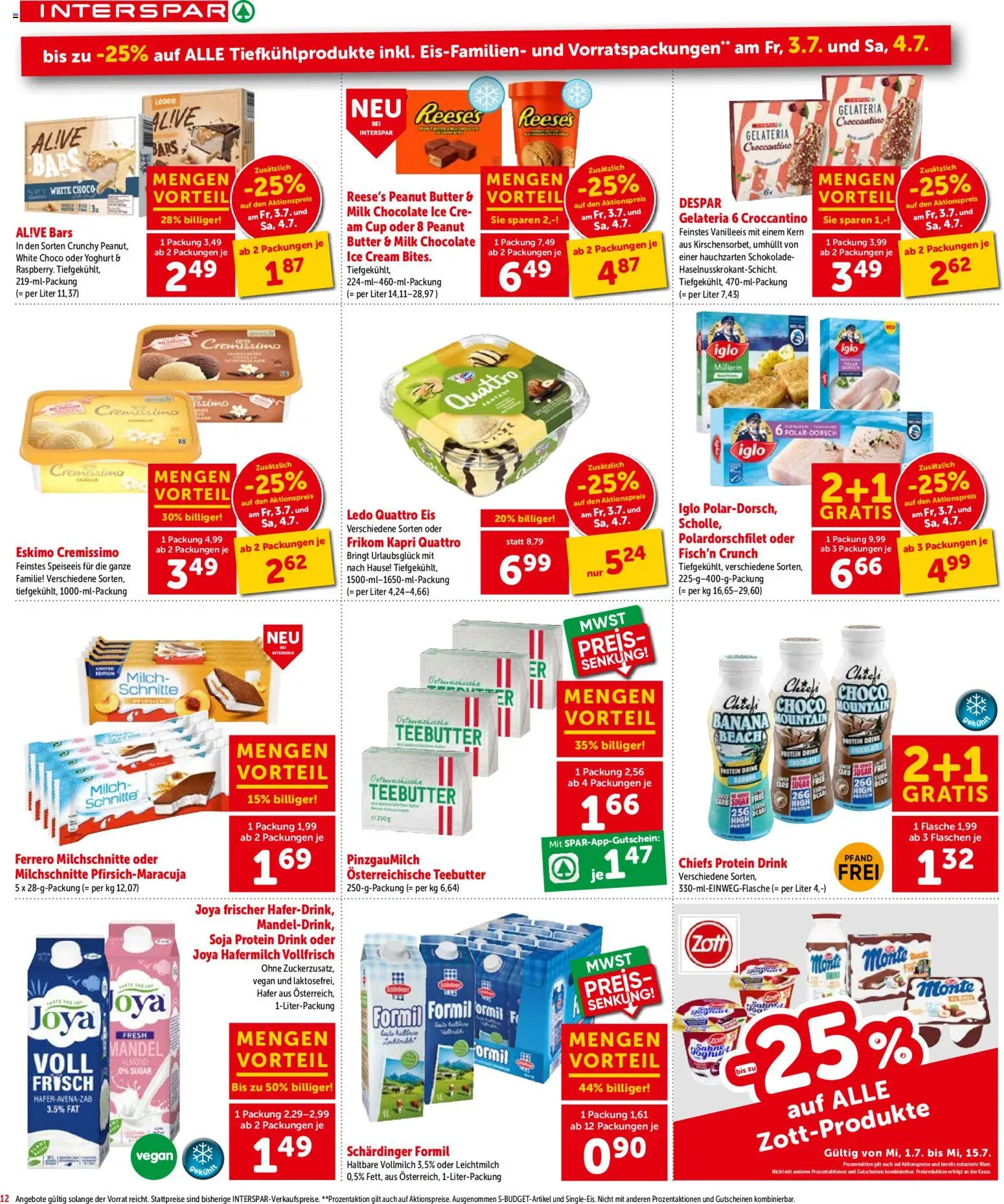 Interspar Flugblatt - Tirol gültig ab 01.07.2026 | Seite: 12 | Produkte: Eis, Milch, Butter, Schokolade