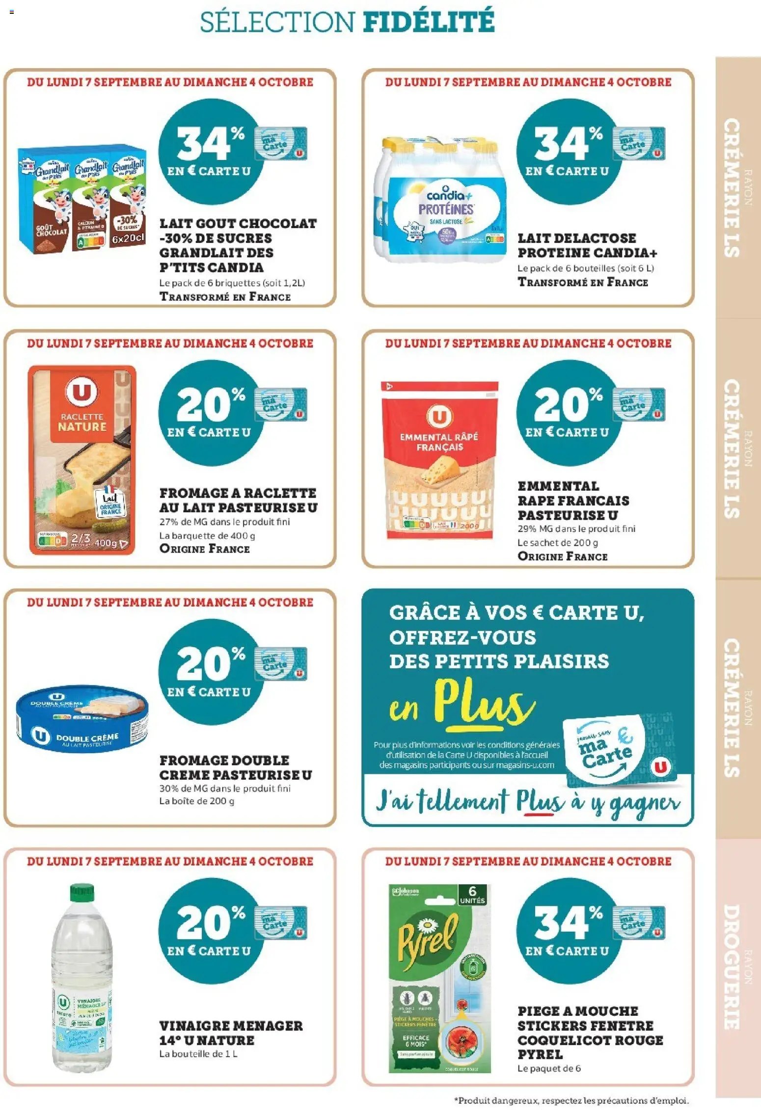 {H1} | Page: 9 | Produits: Candia, Protéine, Emmental, Bouteille