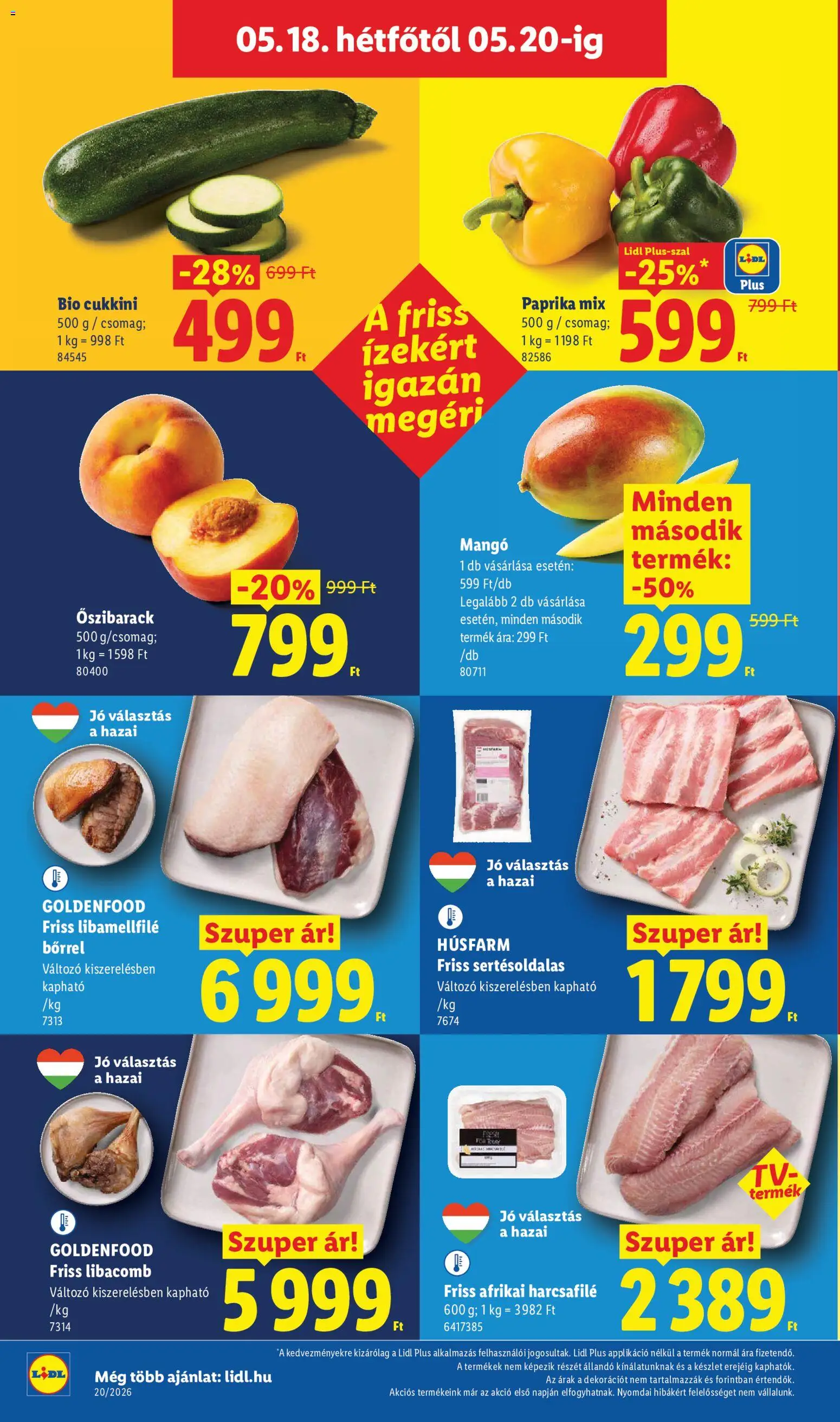 Lidl akciós ujság - amely érvényes a következő dátumtól: 14.05.2026 | Oldal: 56 | Termékek: Őszibarack, Cukkini, Afrikai harcsafilé, Mangó