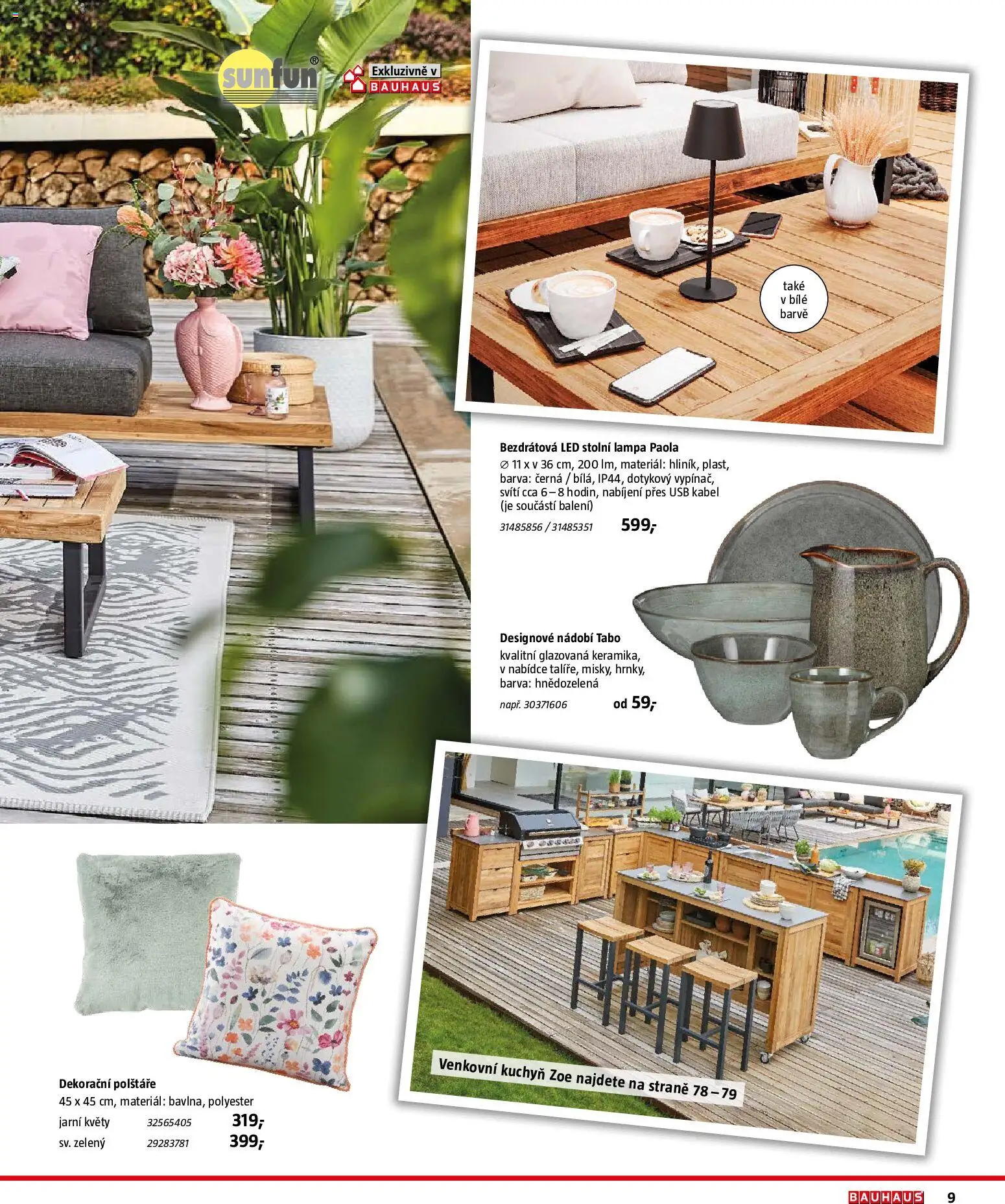 Bauhaus katalog Záhradní nábytek od 08.04.2026 | Strana: 9 | Produkty: Polštáře, Stolní lampa, Nádobí, Lampa