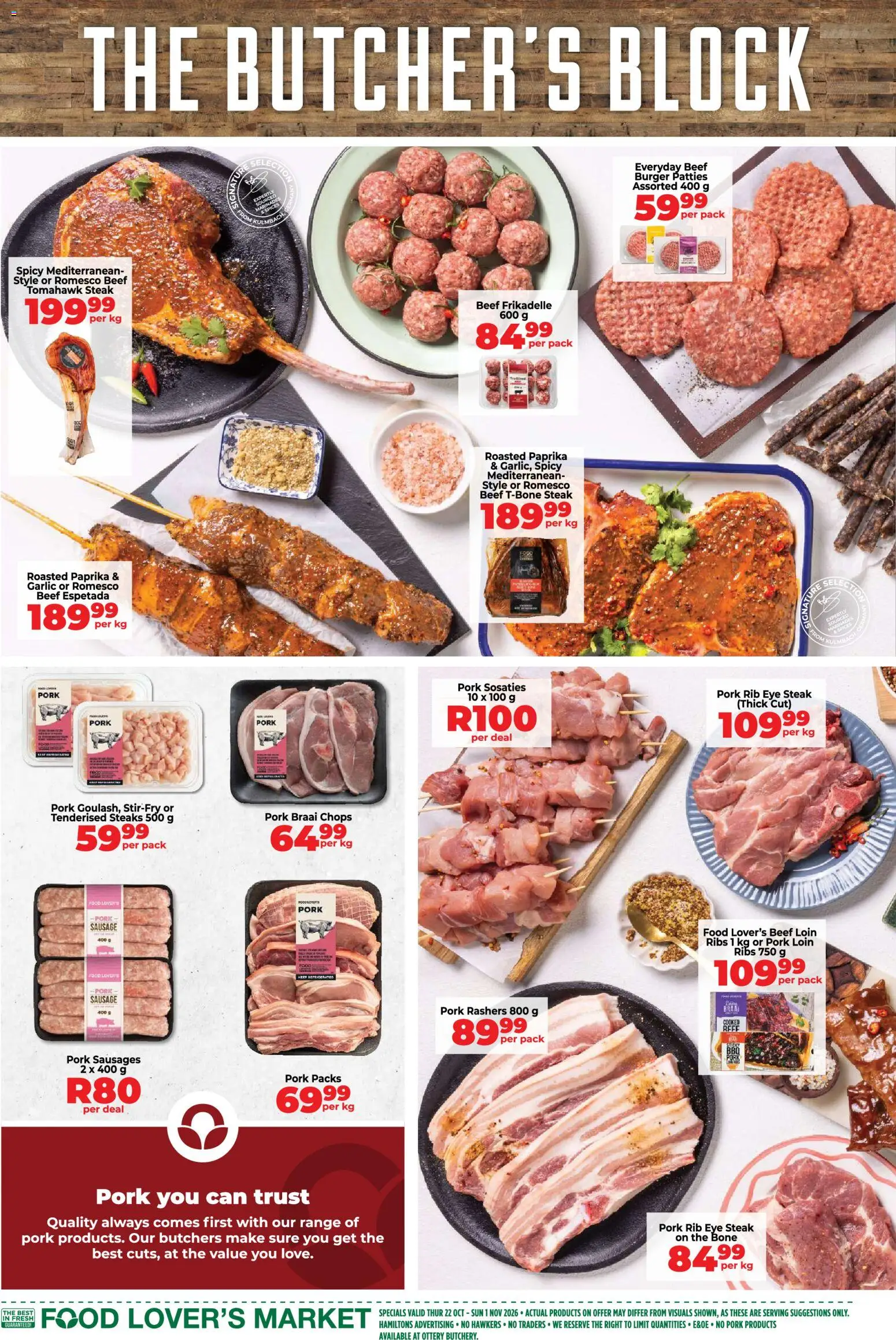 New Food Lover's Market catalogue – valid from 22/10/2026 | Page: 8 | Products: Steak, Ribs, Sausage, Garlic