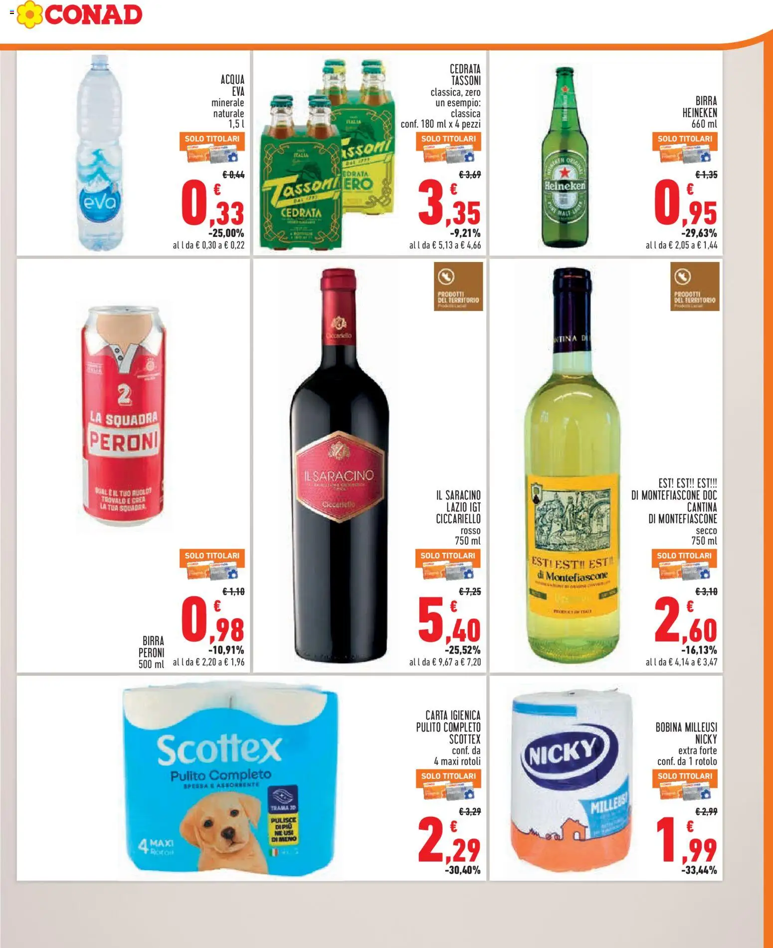 Volantino Conad del 08/07/2026 | Pagina: 7 | Prodotti: Carta igienica, Birra, Acqua, Heineken