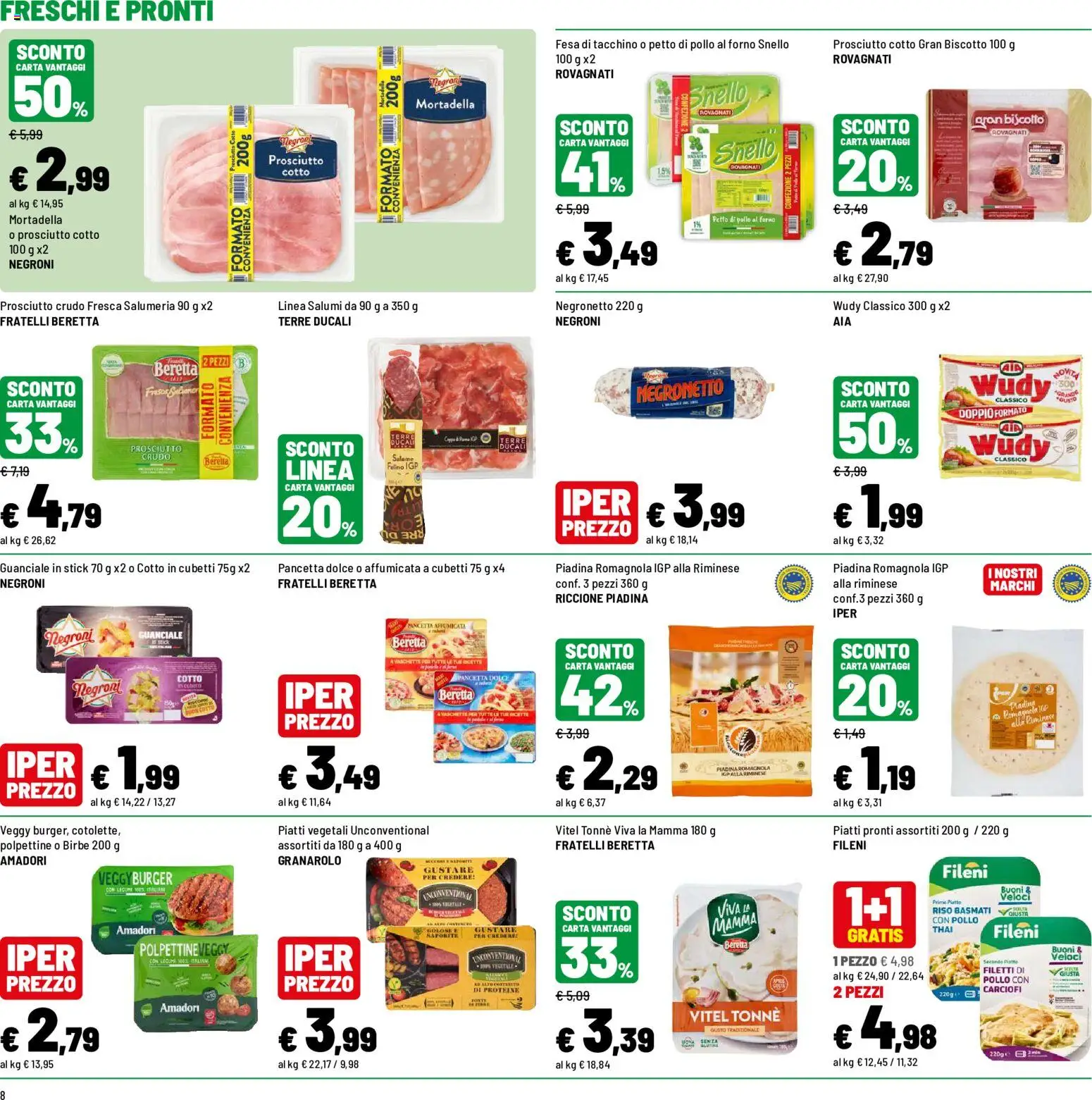 Volantino Iper del 30/07/2026 | Pagina: 8 | Prodotti: Prosciutto Crudo, Riso, Top, Piadina