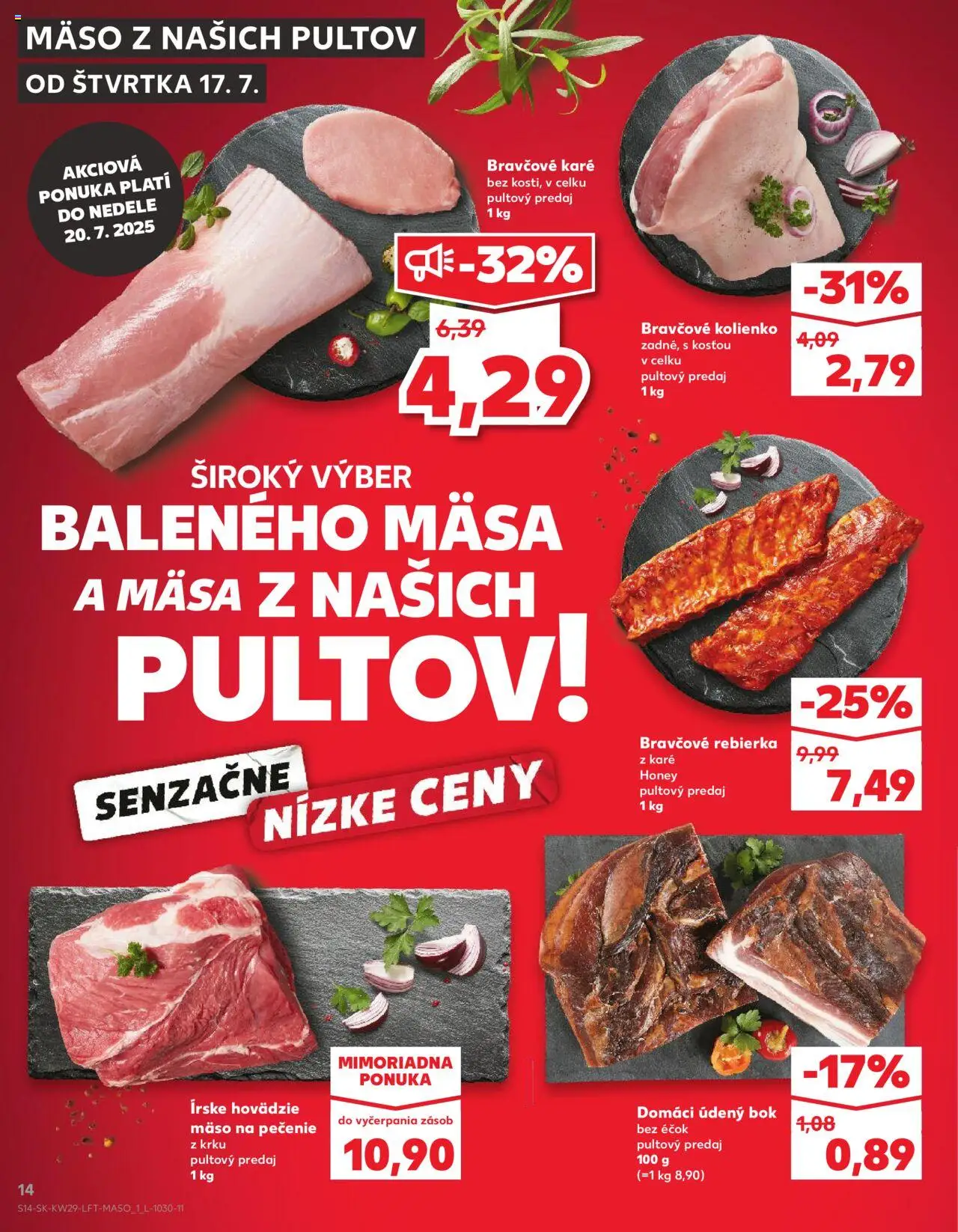 Nové Kaufland akcie – leták je platný od 17.07.2025 | Strana: 14 | Produkty: Hovädzie mäso, Bravčové karé