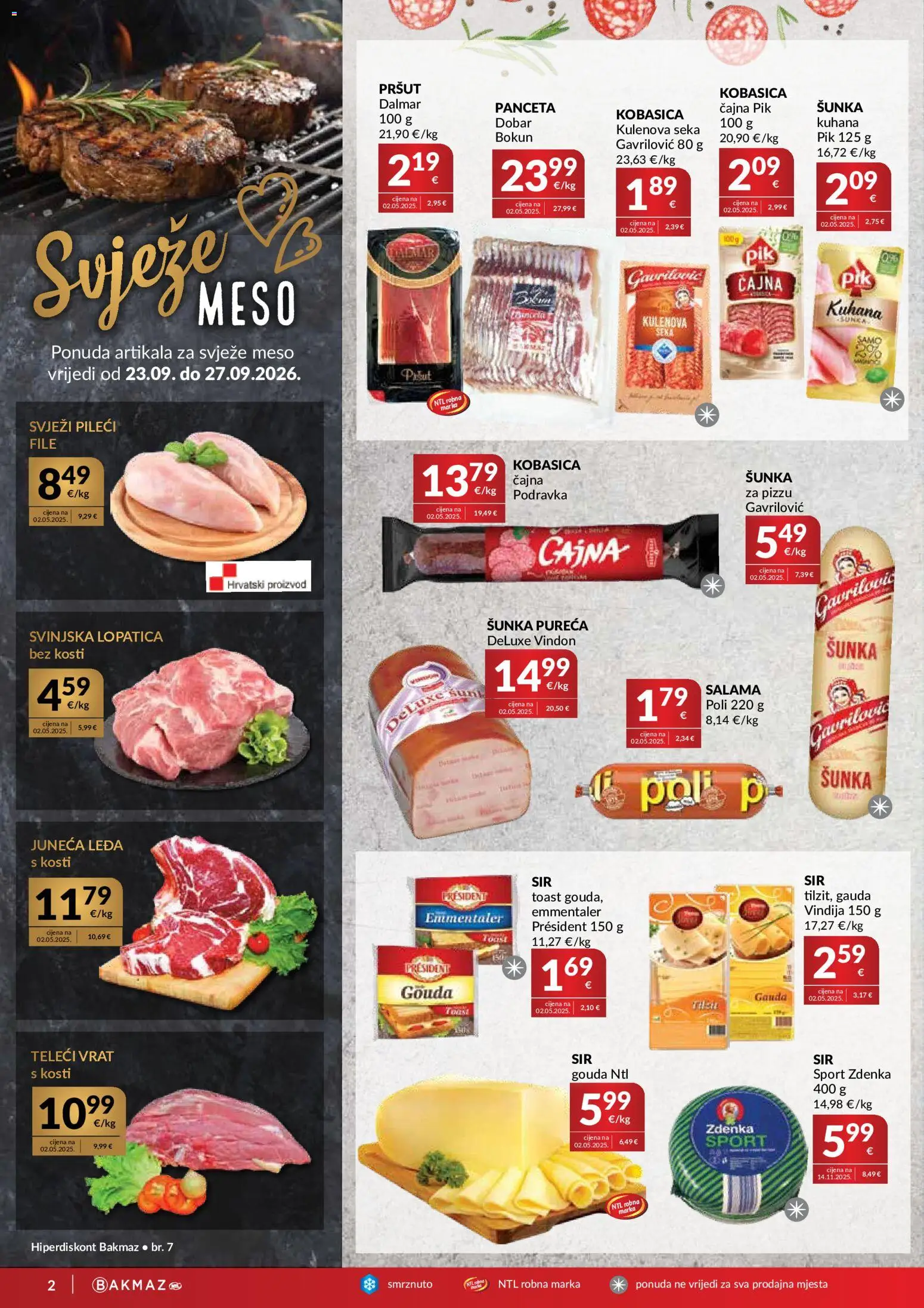 Bakmaz katalog | vrijedi od 23.09.2026 | Stranica: 2 | Proizvodi: Vindija, Meso, Toast, Juneca leda