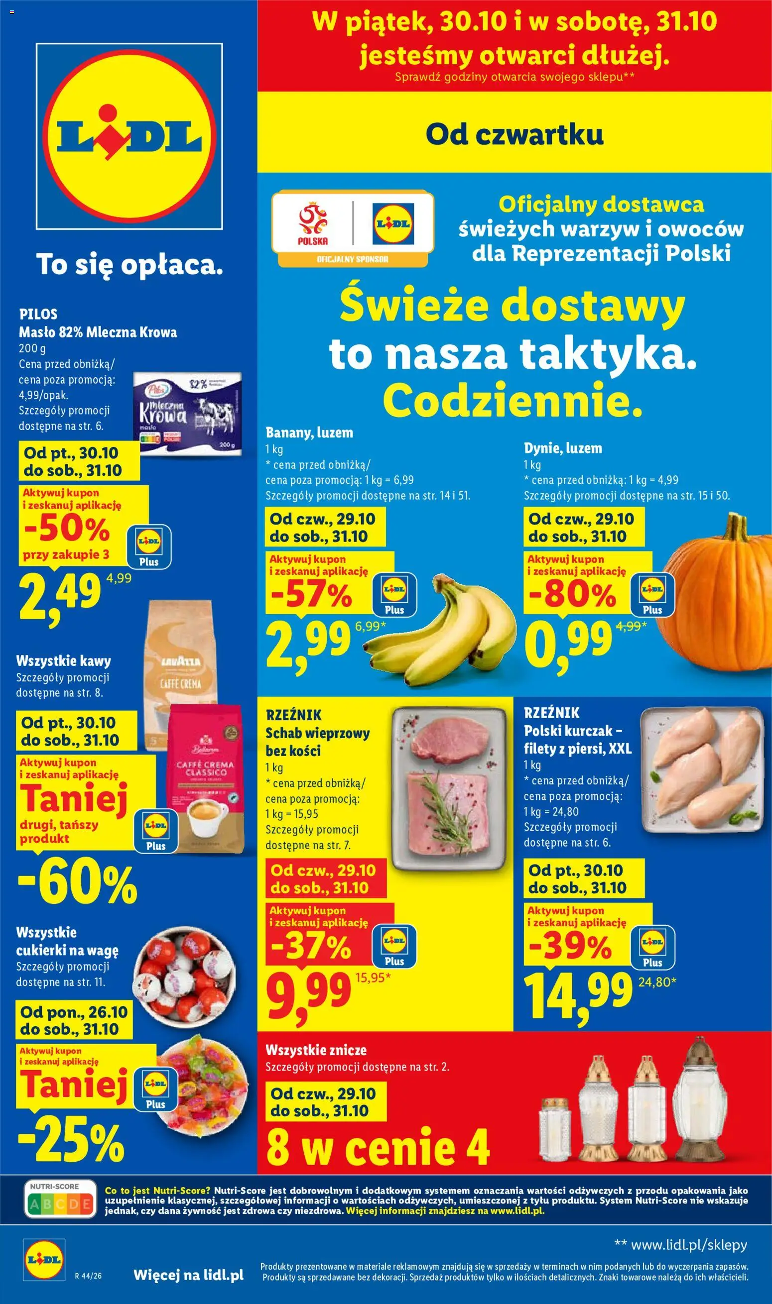 Lidl Polsko leták od 29.10.2026 | Strana: 1 | Produkty: Máslo, Lavazza, Crema, Caffè crema