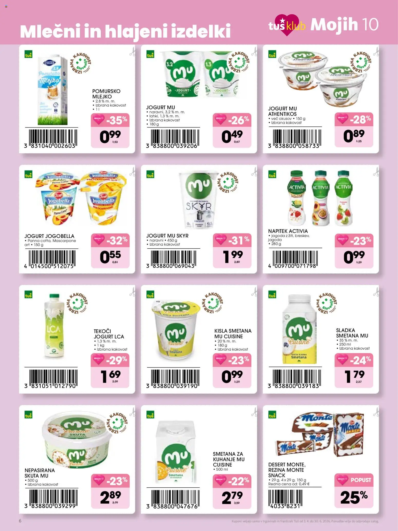 Novi Tuš katalog ponudbe – veljaven od 03.04.2026 | Stran: 6 | Izdelki: Skyr, Jogurt, Kisla smetana, Smetana