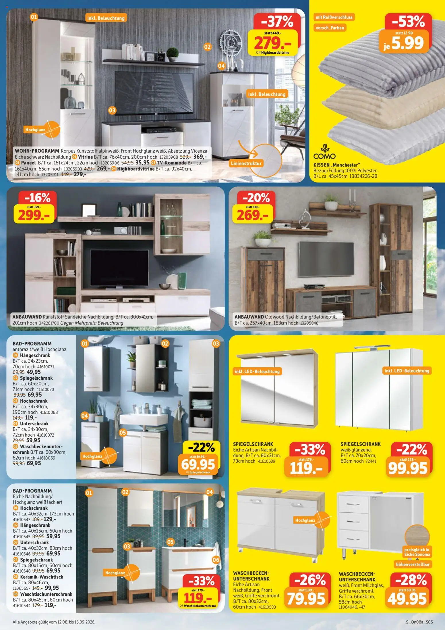 Sconto Prospekt – gültig ab 12.08.2026 | Seite: 5 | Produkte: Kissen, Vitrine, Schrank, Hängeschrank