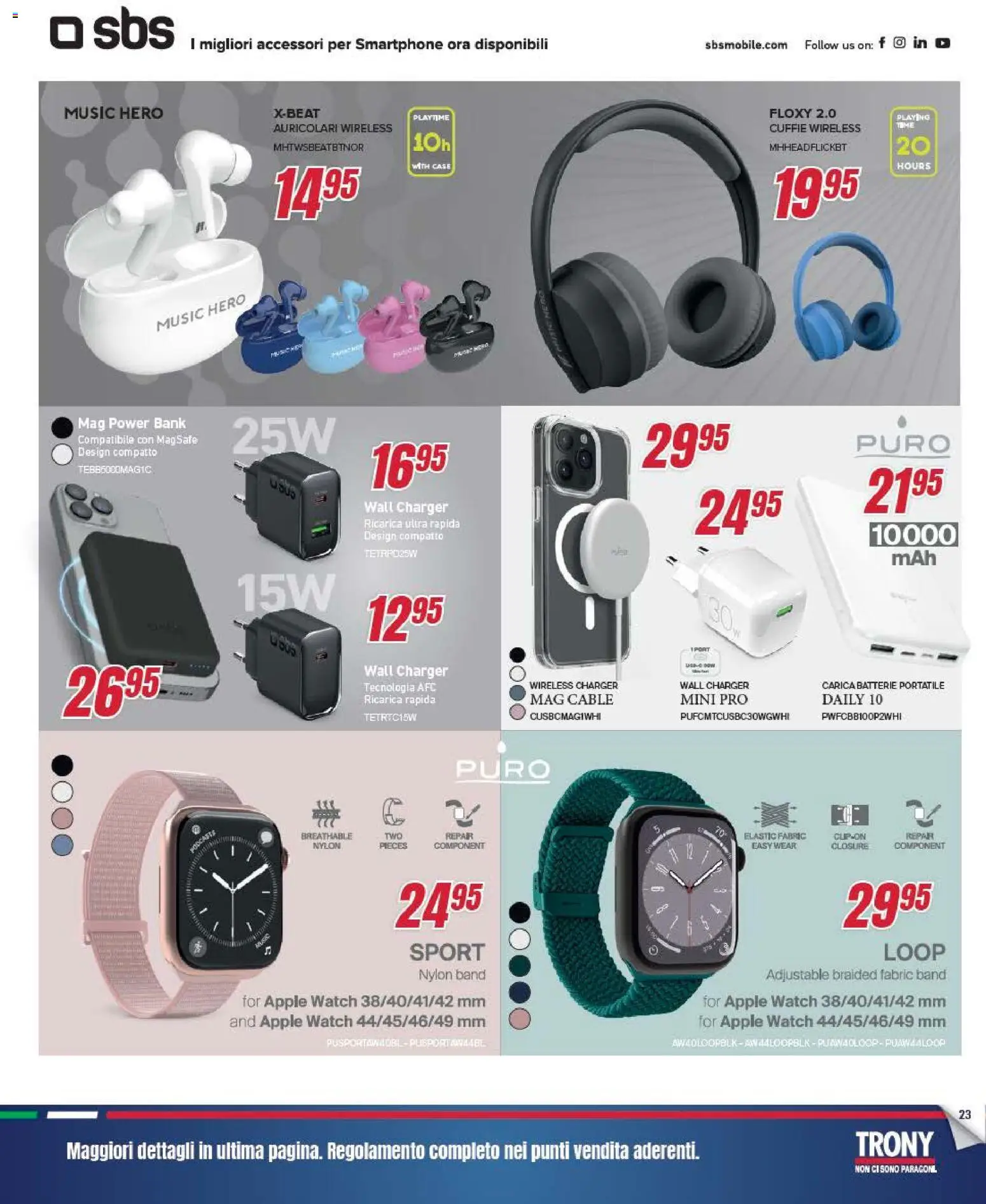 Volantino Trony del 28.04.2026 | Pagina: 23 | Prodotti: Power bank, Smartphone, Cuffie, Batterie