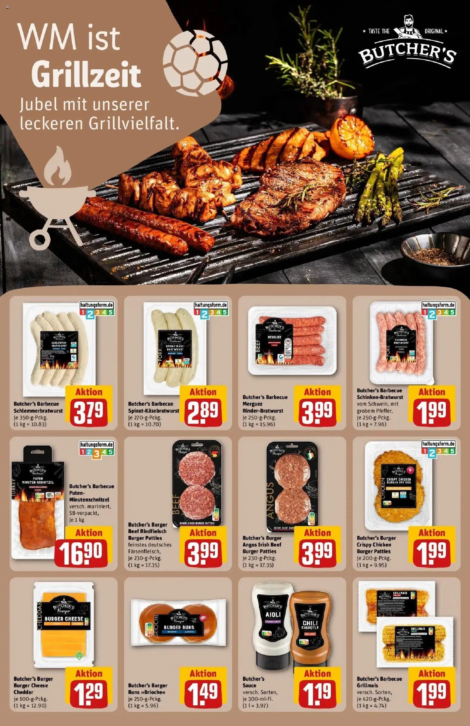 Rewe Prospekt Butzbach – gültig ab 08.06.2026 | Seite: 16 | Produkte: Bratwurst, Burger, Schinken, Rindfleisch