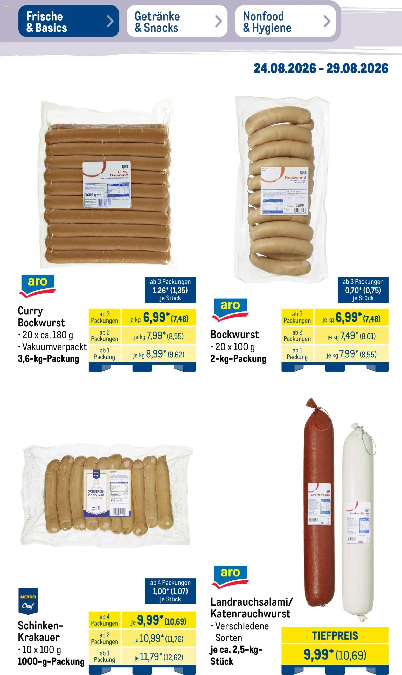 Metro Prospekt – gültig ab 24.08.2026 | Seite: 13 | Produkte: Bockwurst, Schinken