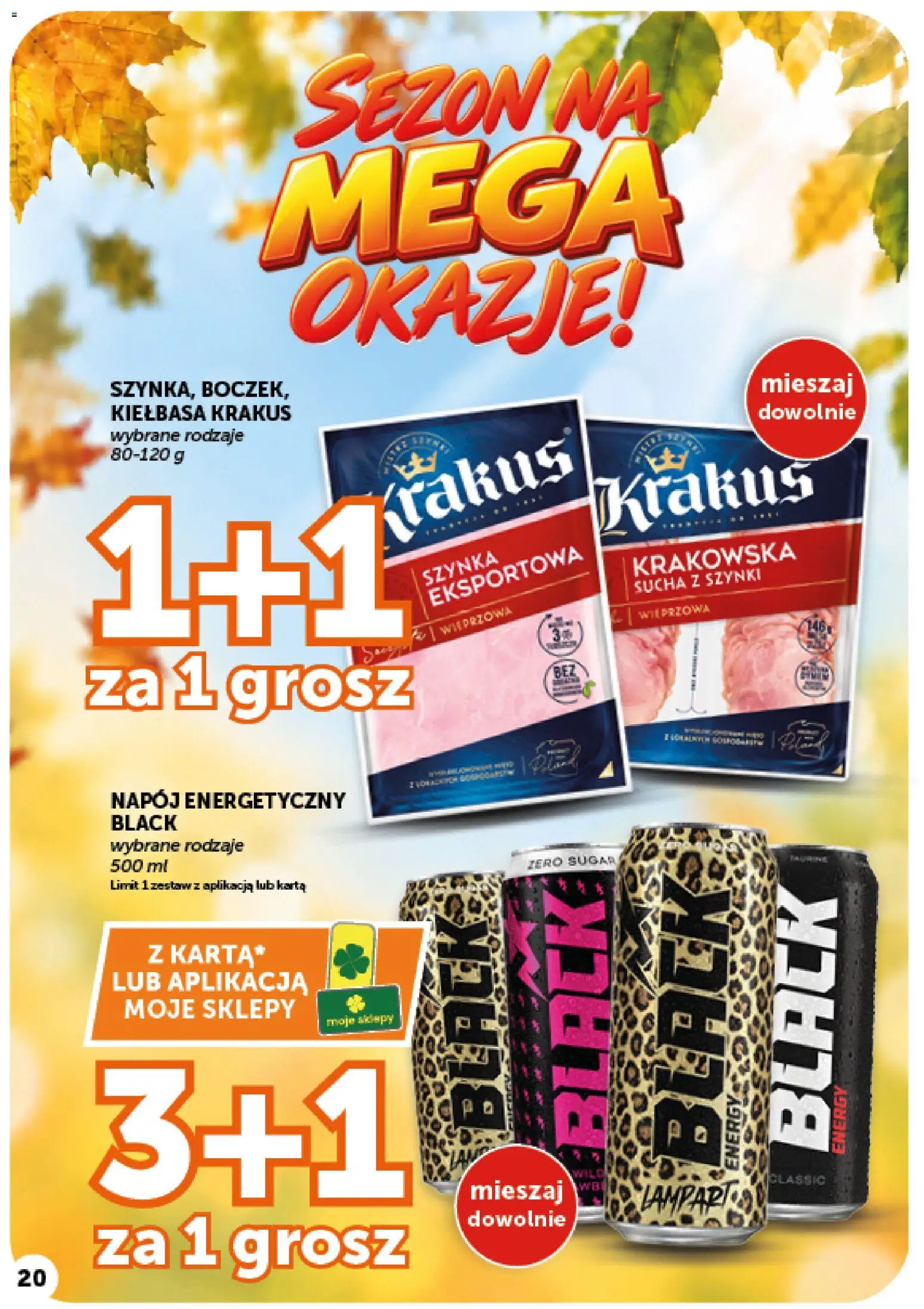 Euro Sklep gazetka od 01.10.2026 | Strona: 20 | Produkty: Kiełbasa, Karta, Napój energetyczny, Szynka