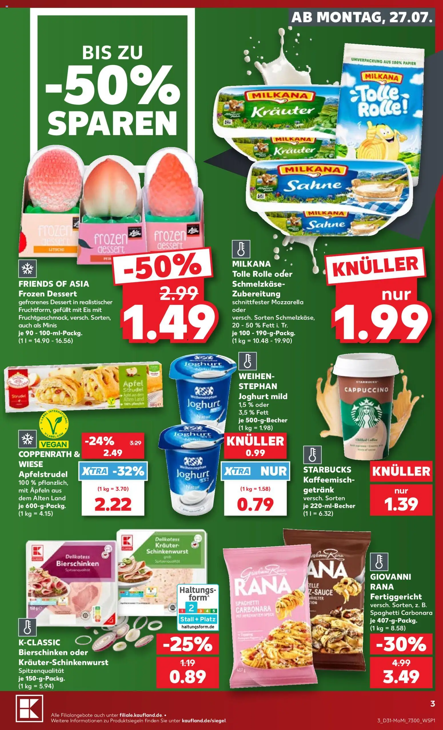 Kaufland Prospekt Berlin – gültig ab 27.07.2026 | Seite: 3 | Produkte: Mozzarella, Starbucks, Sahne, Eis