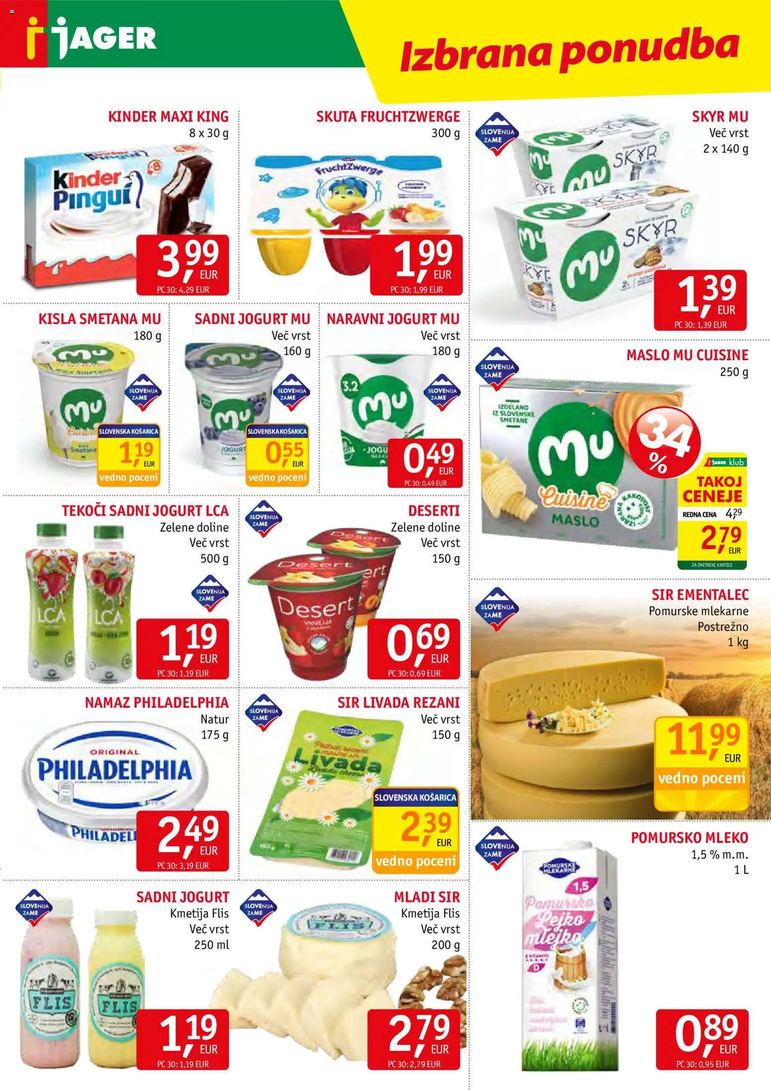 Novi Jager katalog ponudbe – veljaven od 24.06.2026 | Stran: 5 | Izdelki: Ementalec, Namaz, Maslo, Skuta
