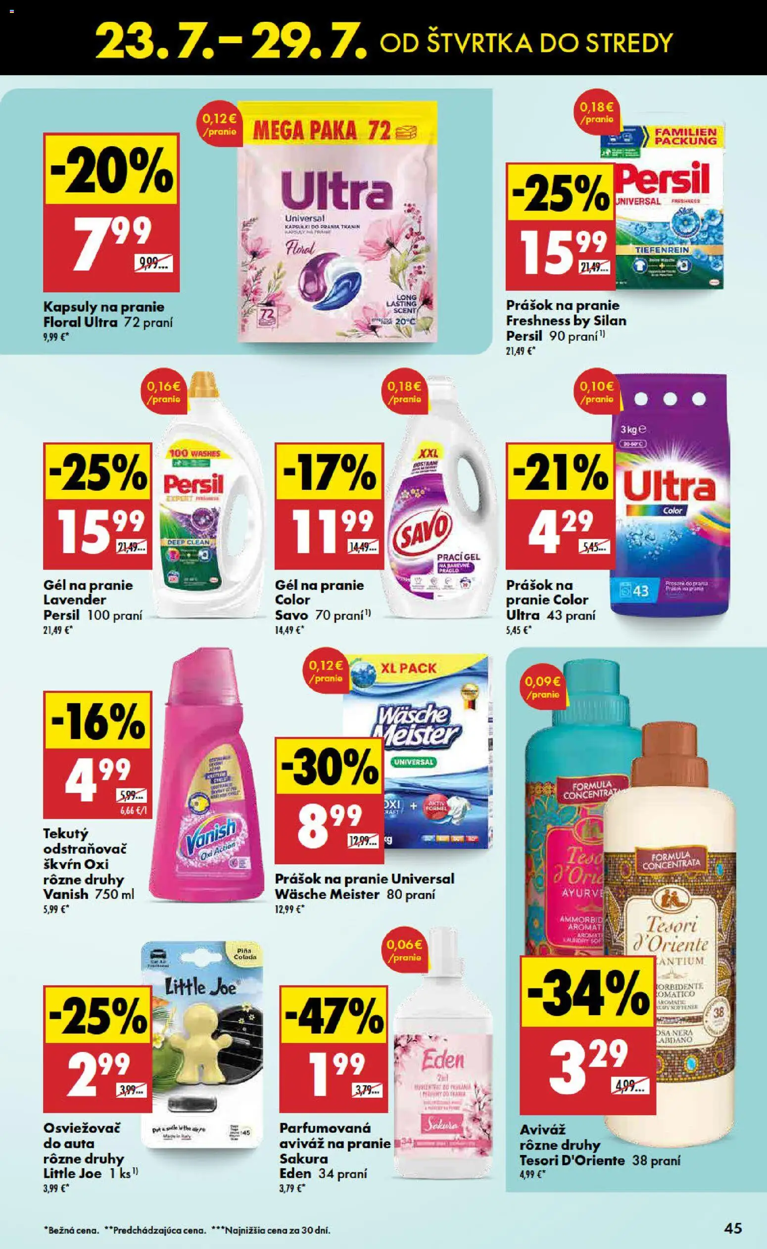 Nové Biedronka akcie – leták je platný od 23.07.2026 | Strana: 45 | Produkty: Persil, Savo, Aviváž, Odstraňovač škvŕn