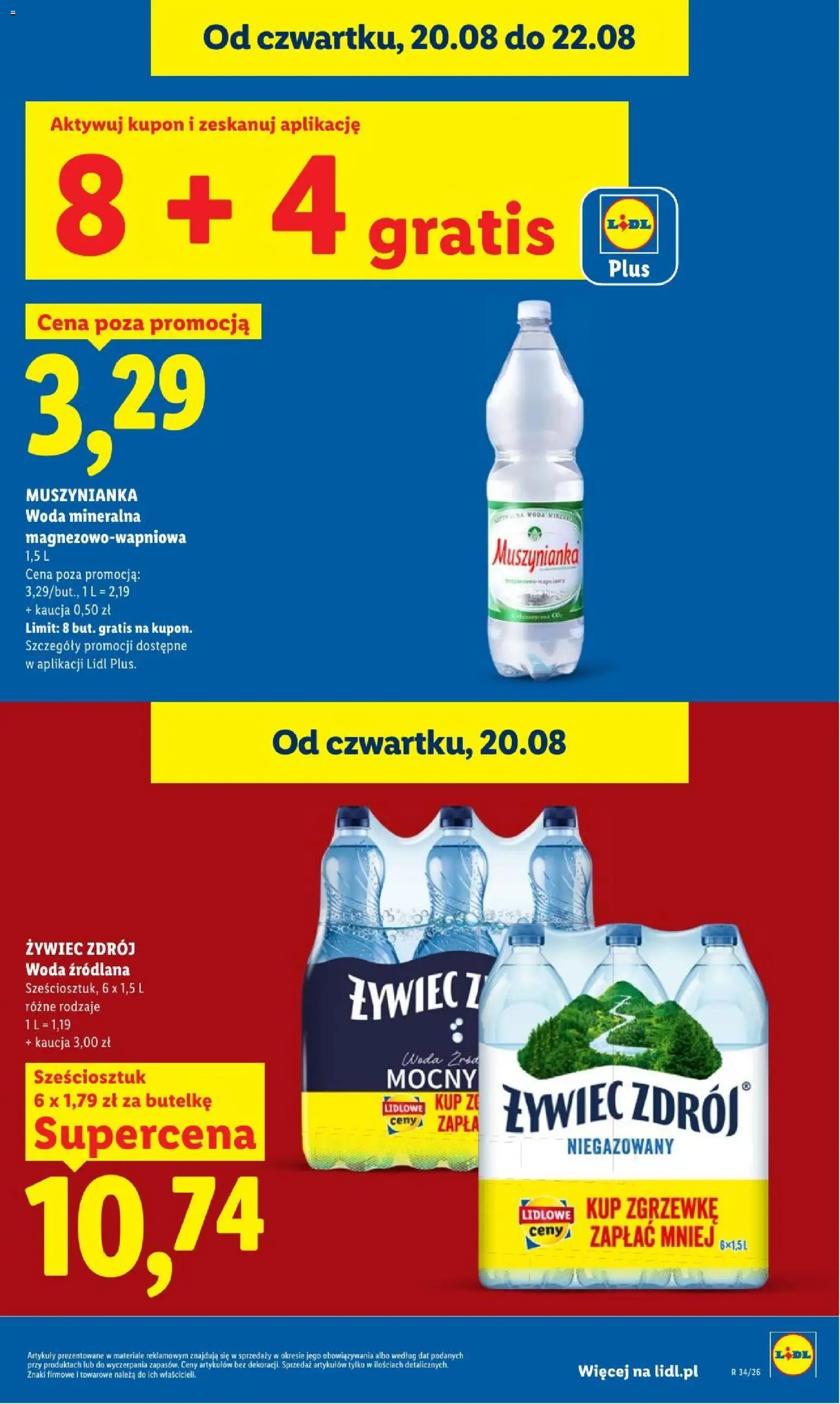 Lidl gazetka od 20.08.2026 | Strona: 23 | Produkty: Woda mineralna, Woda źródlana, Muszynianka, Woda