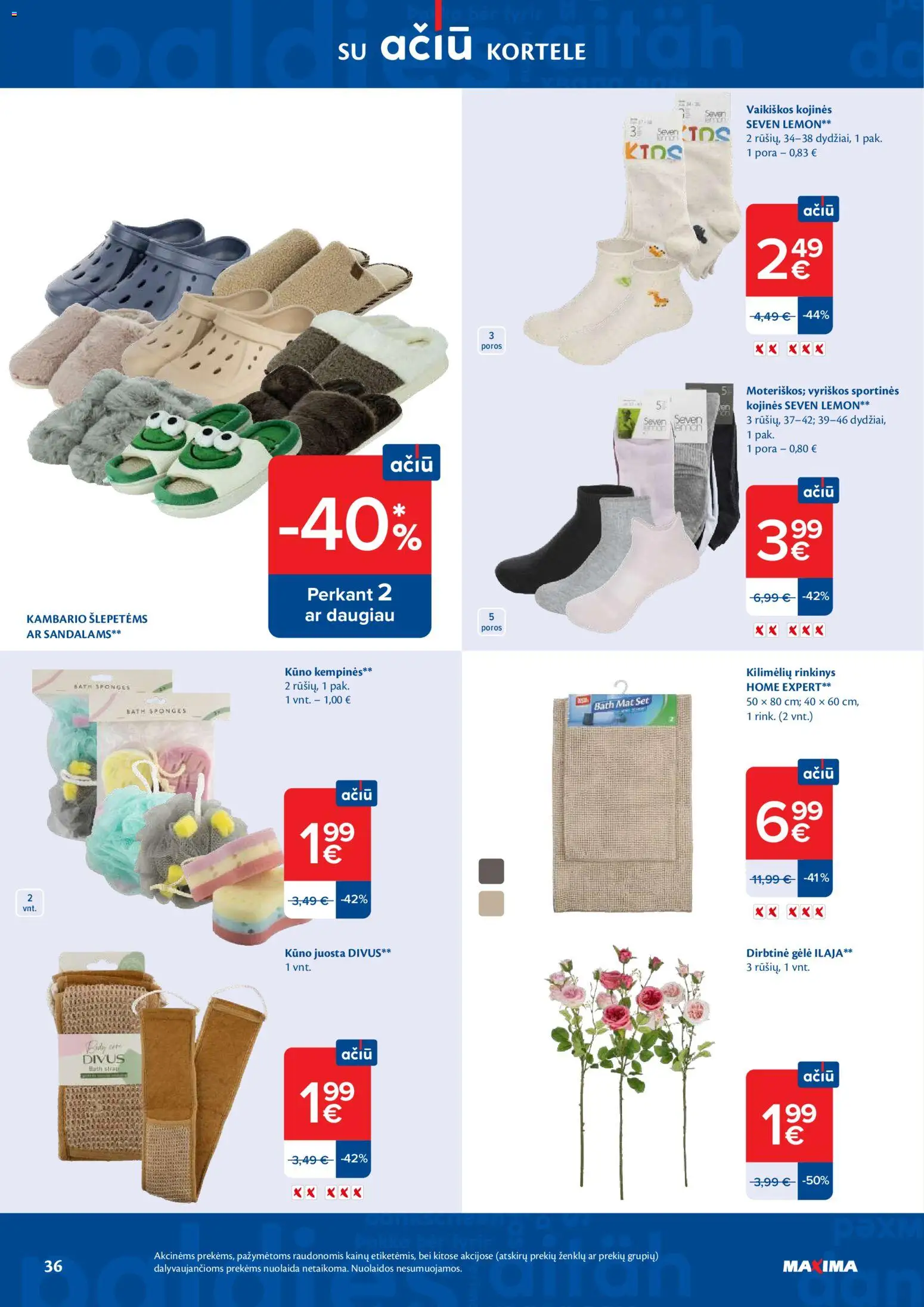 MAXIMA akcijos nuo 24.03.2026 | Puslapis: 36 | Prekių: Kojinės, Sandalai, Šlepetės