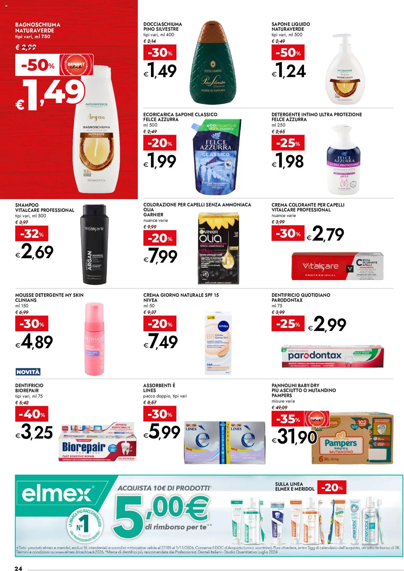 Volantino bennet del 30/07/2026 | Pagina: 24 | Prodotti: Dentifricio, Detergente, Tè, Pampers