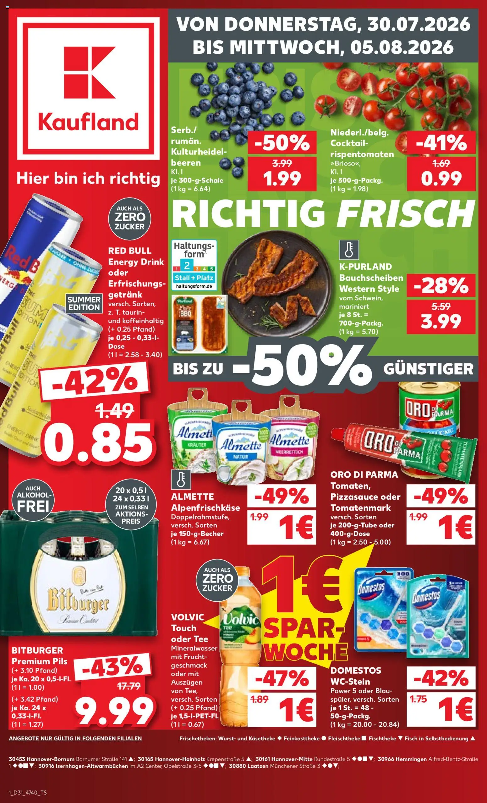Kaufland Prospekt Hannover – gültig ab 30.07.2026 | Seite: 1 | Produkte: Almette, Fisch, Wurst, Tee