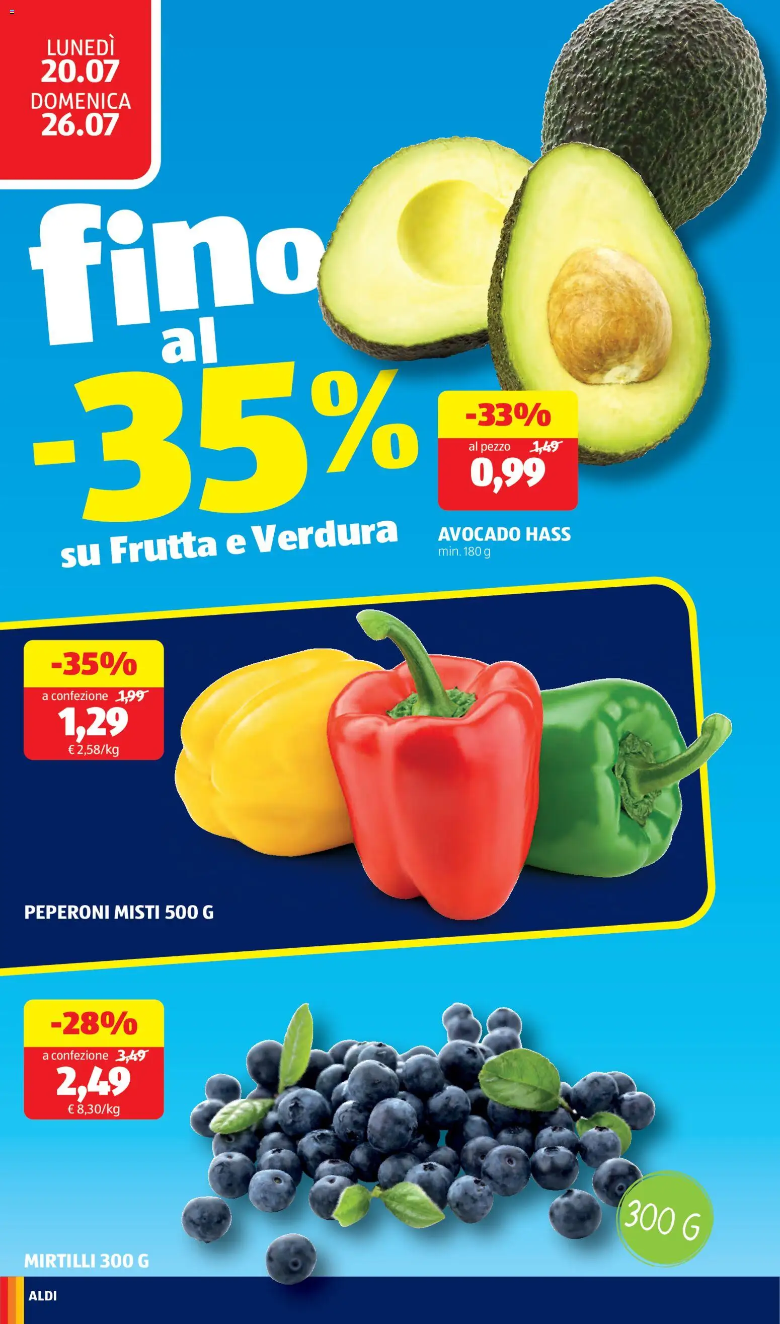 Volantino Aldi del 20/07/2026 | Pagina: 8 | Prodotti: Peperoni, Avocado, Frutta, Mirtilli
