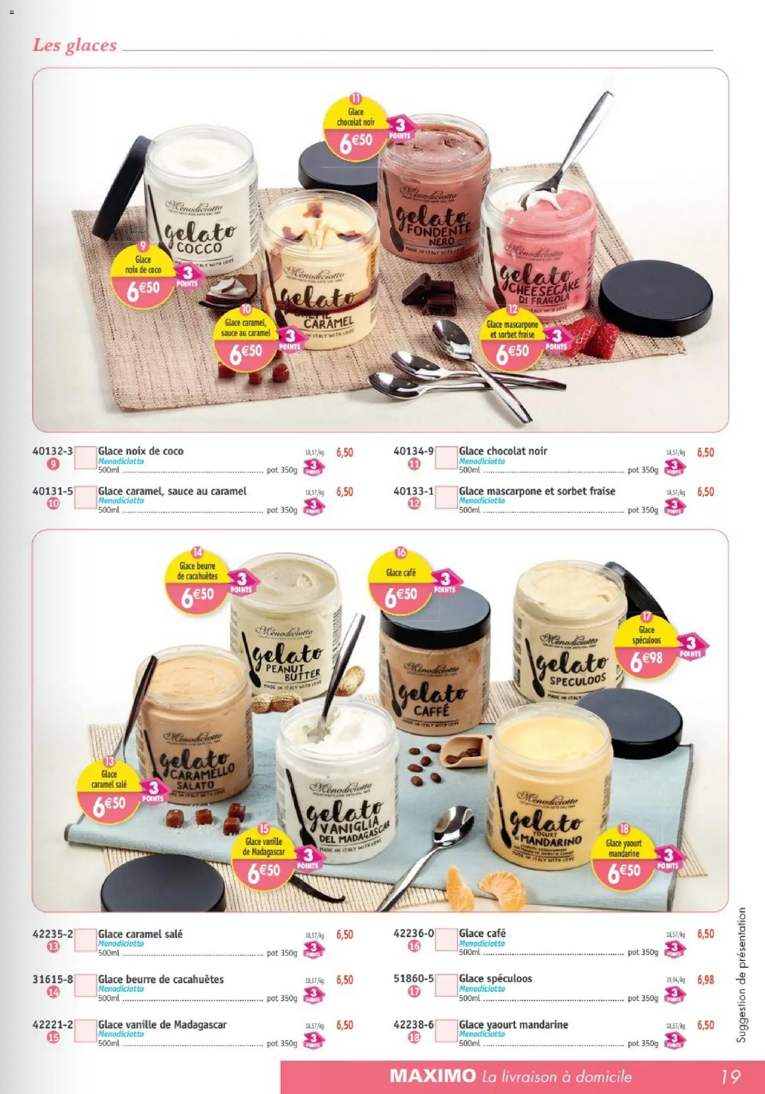 {H1} | Page: 19 | Produits: Glaces, Fraise, Spéculoos, Chocolat