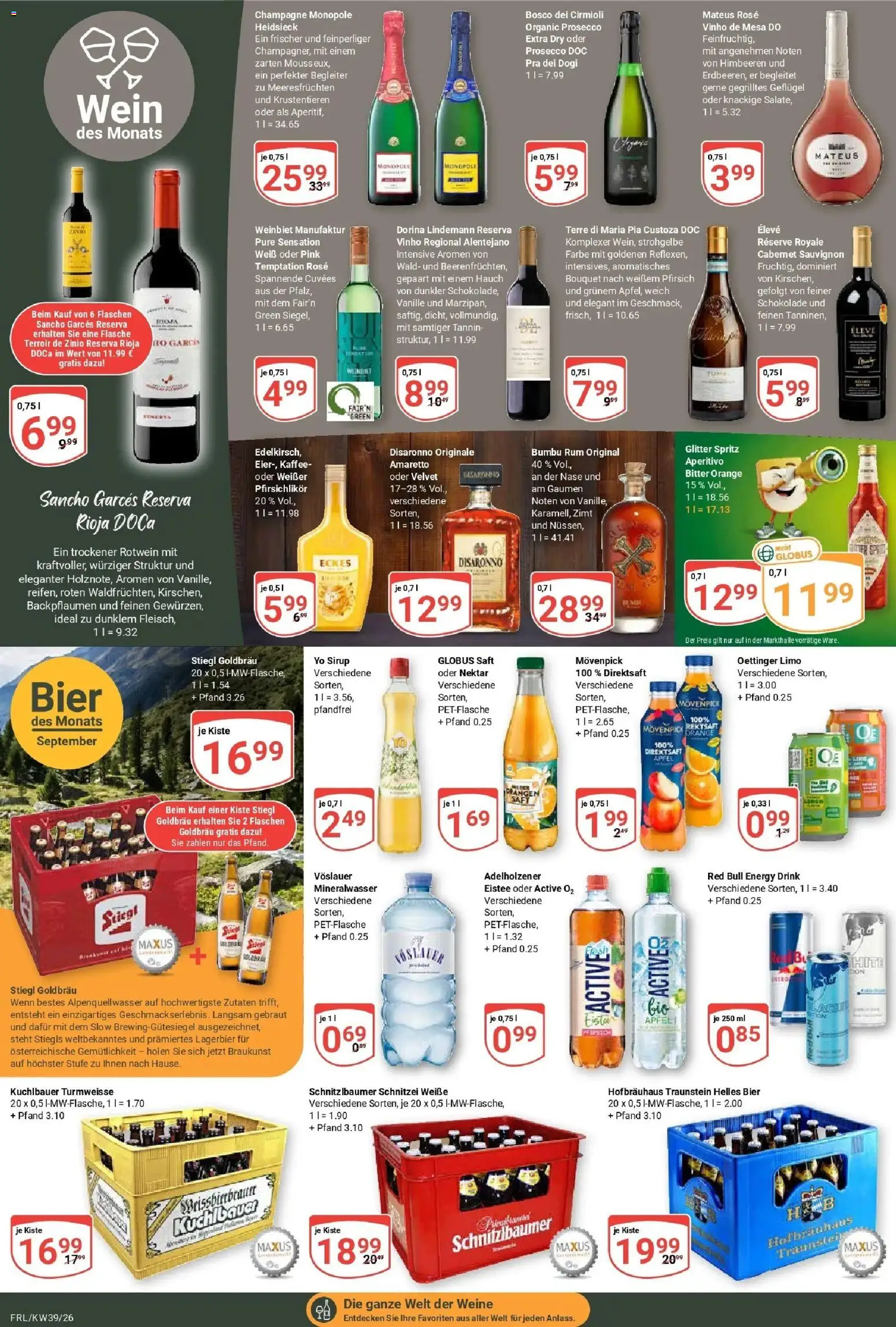 Globus Prospekt Freilassing (ab 21.09.2026) » Angebote online | Seite: 21 | Produkte: Kaffee, Rotwein, Prosecco, Saft