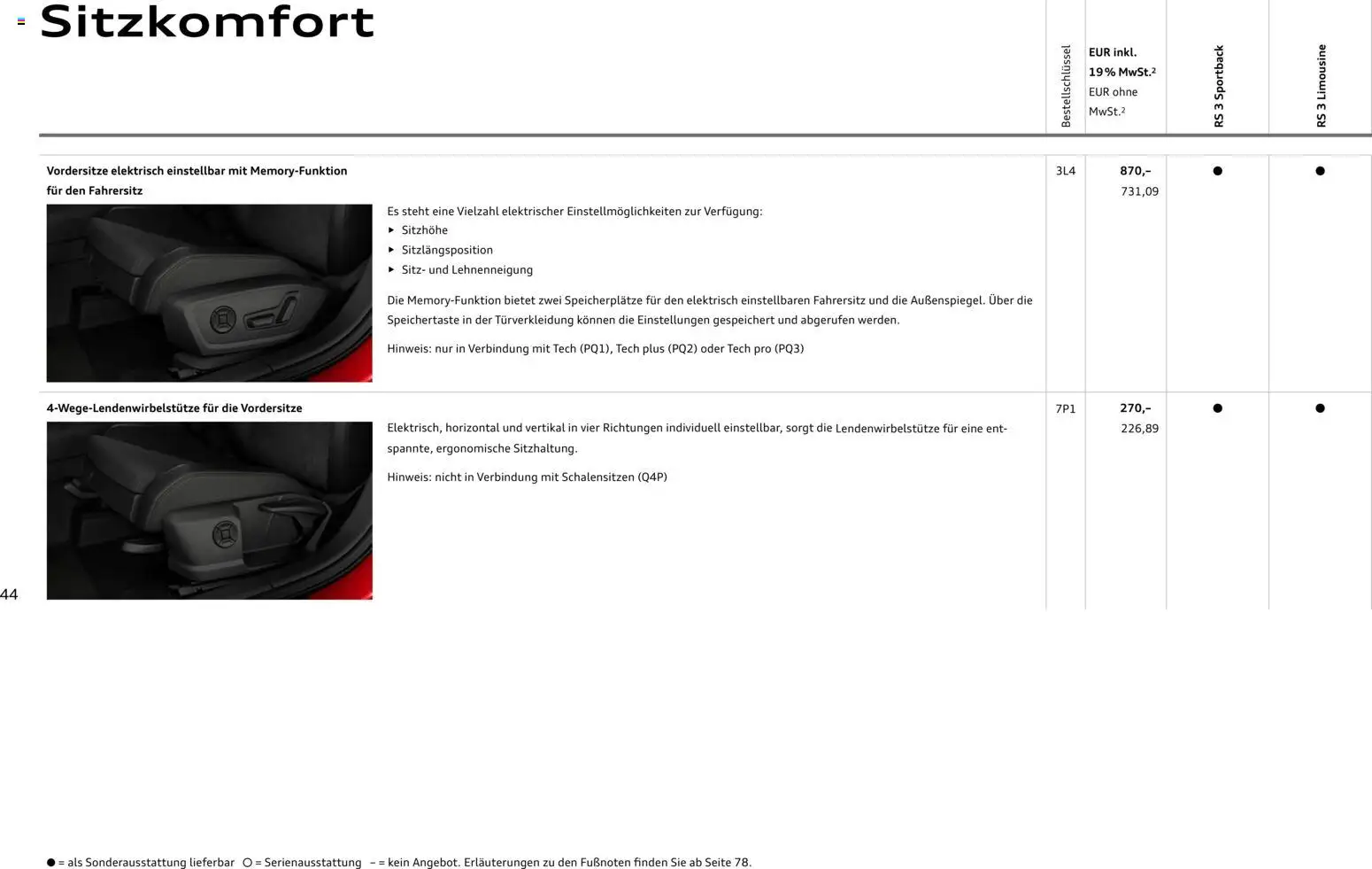 Audi RS 3 Sportback / RS 3 Limousine – gültig ab 28.10.2025 | Seite: 44 | Produkte: Spiegel
