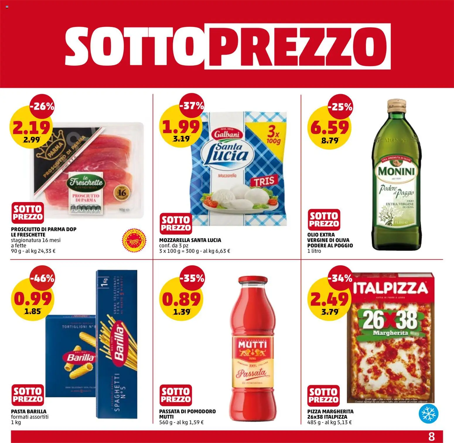 Volantino PENNY del 16/07/2026 | Pagina: 8 | Prodotti: Mozzarella, Olio, Prosciutto, Mutti