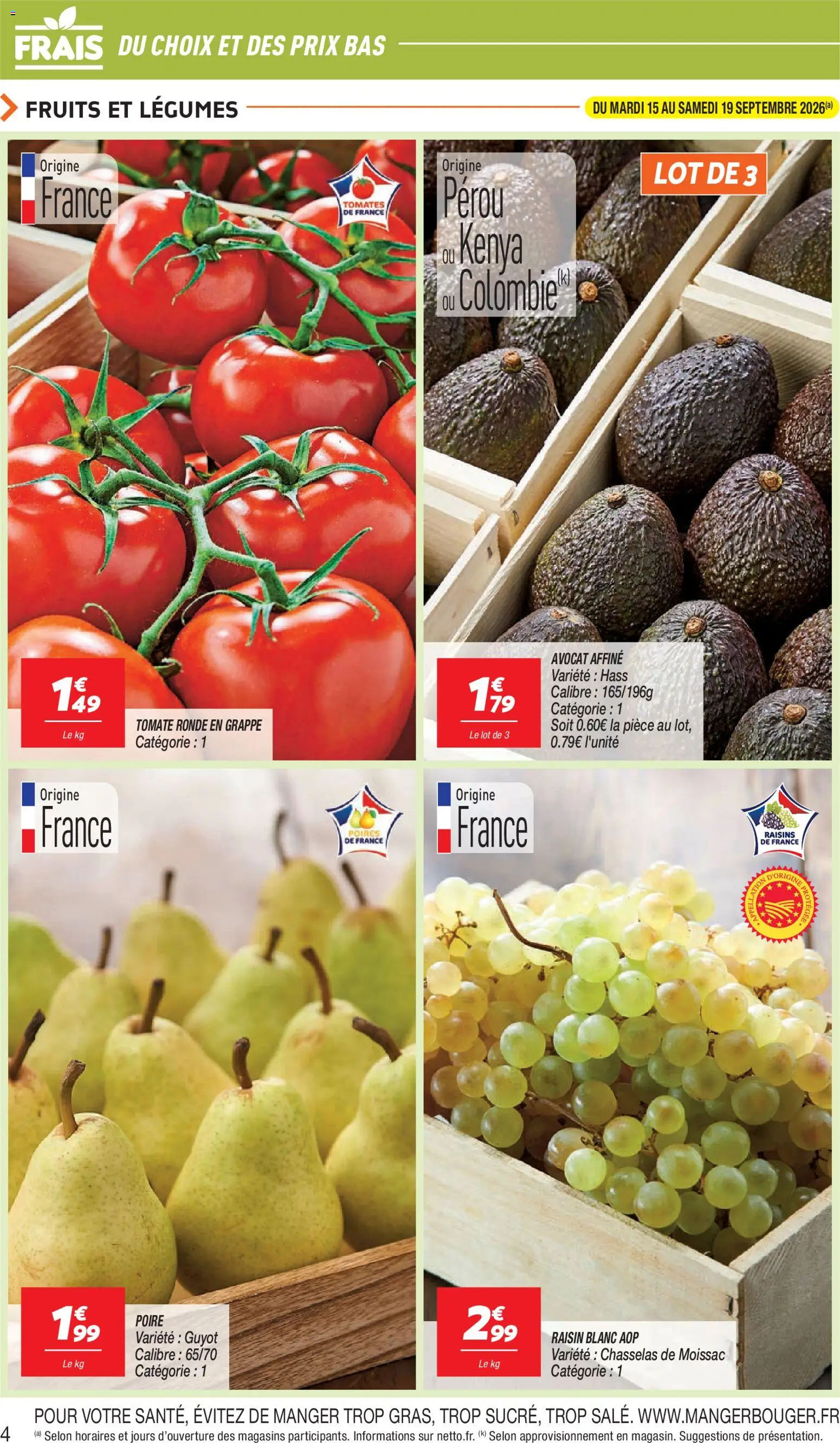 {H1} | Page: 4 | Produits: Poire, Raisin, Tomates, Raisin blanc