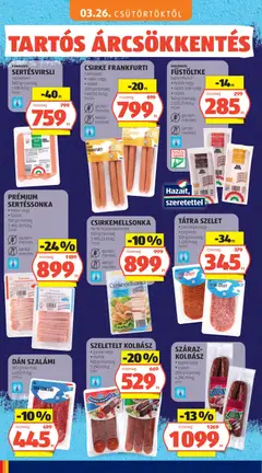 CSIRKE FRANKFURTI, hámozott, natúr vagy sajtos, 400 g/csomag, glutén-mentes, laktóz-mentes - amely érvényes a következő dátumtól: 03.05.2026 | Oldal: 78 | Termékek: Virsli, Kolbász, Csabai kolbász, Szalámi