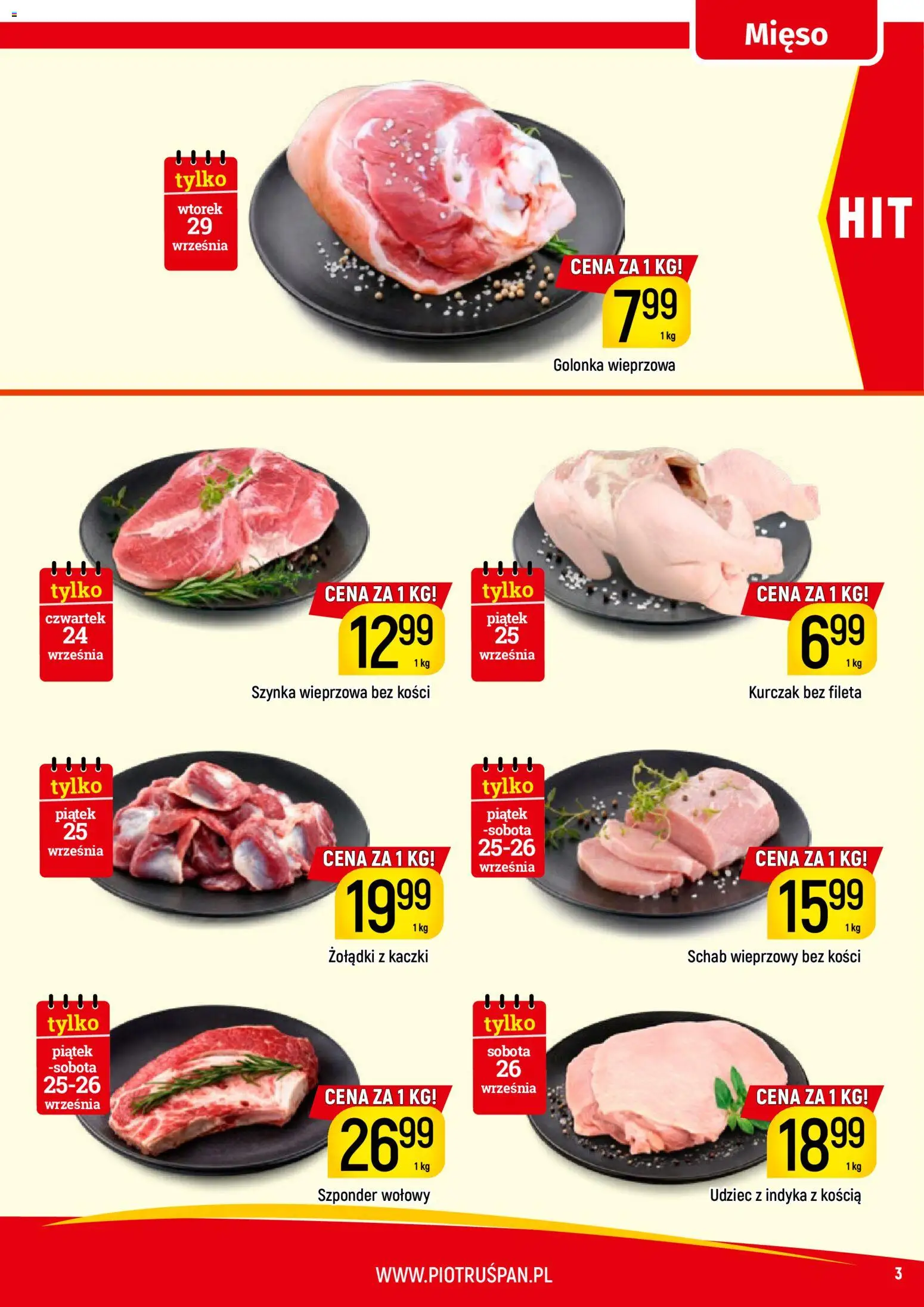 Piotruś Pan gazetka od 24.09.2026 | Strona: 3 | Produkty: Golonka, Schab wieprzowy, Schab wieprzowy bez kości, Szynka