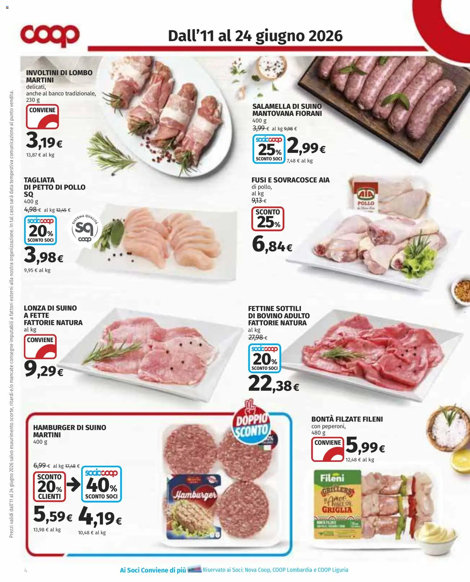 Volantino COOP del 11.06.2026 | Pagina: 4 | Prodotti: Bovino, Petto di Pollo, Suino, Griglia