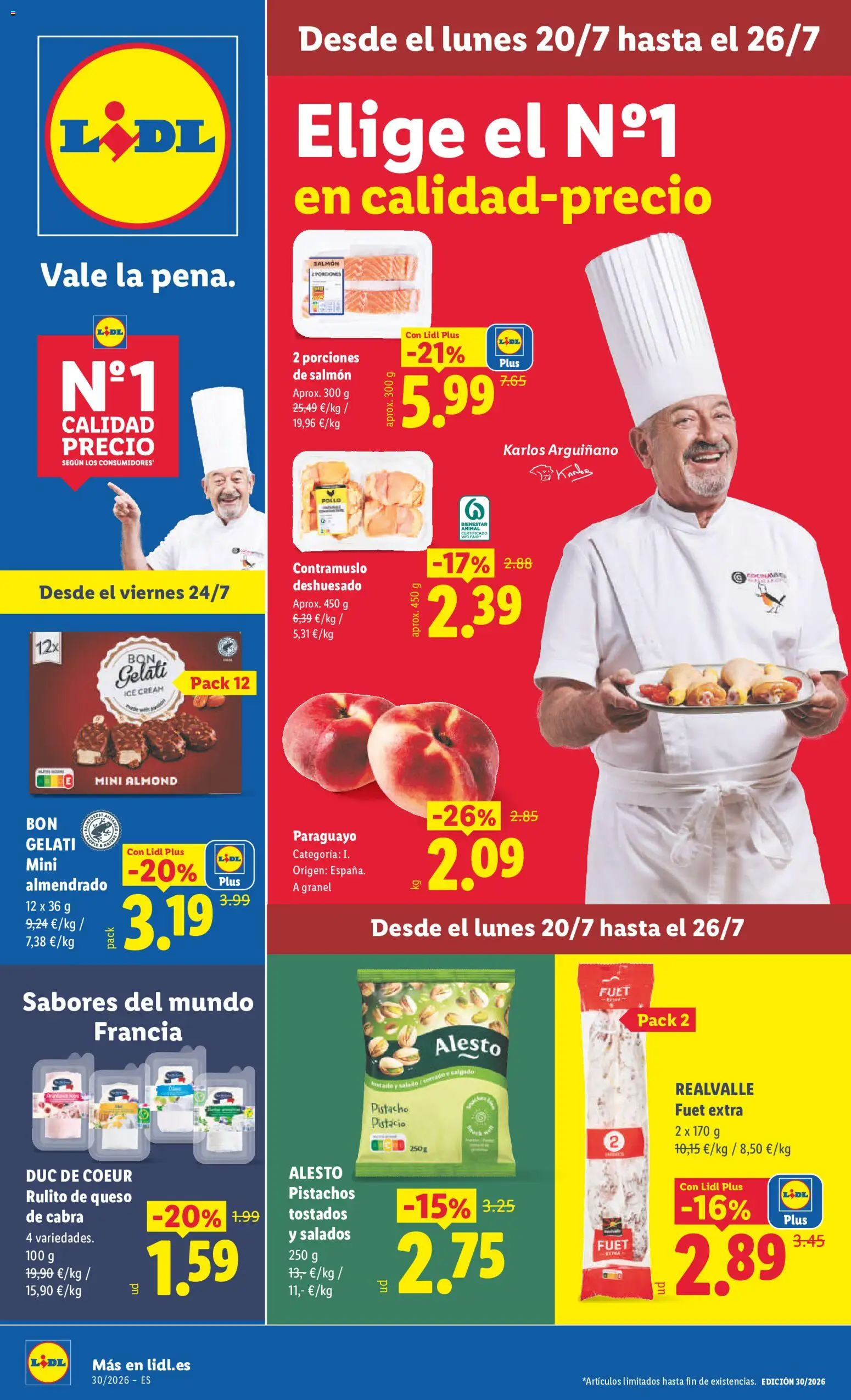 Lidl folleto │ válido desde el 20/07/2026 | Página: 1 | Productos: Queso, Salmón, Queso de cabra, Pistachos