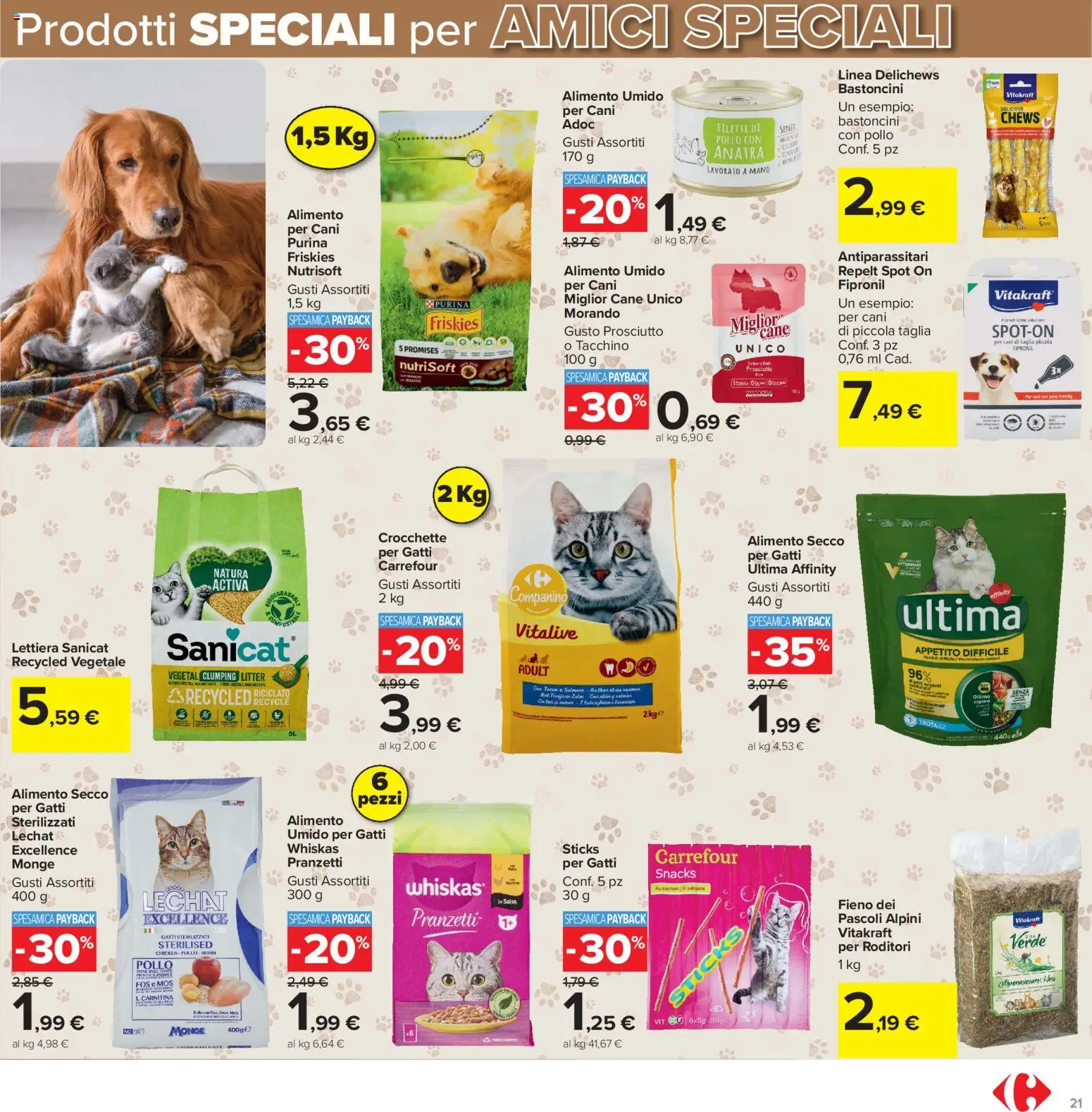 Volantino Carrefour del 20/08/2026 | Pagina: 21 | Prodotti: Pollo, Salmone, Tacchino, Crocchette