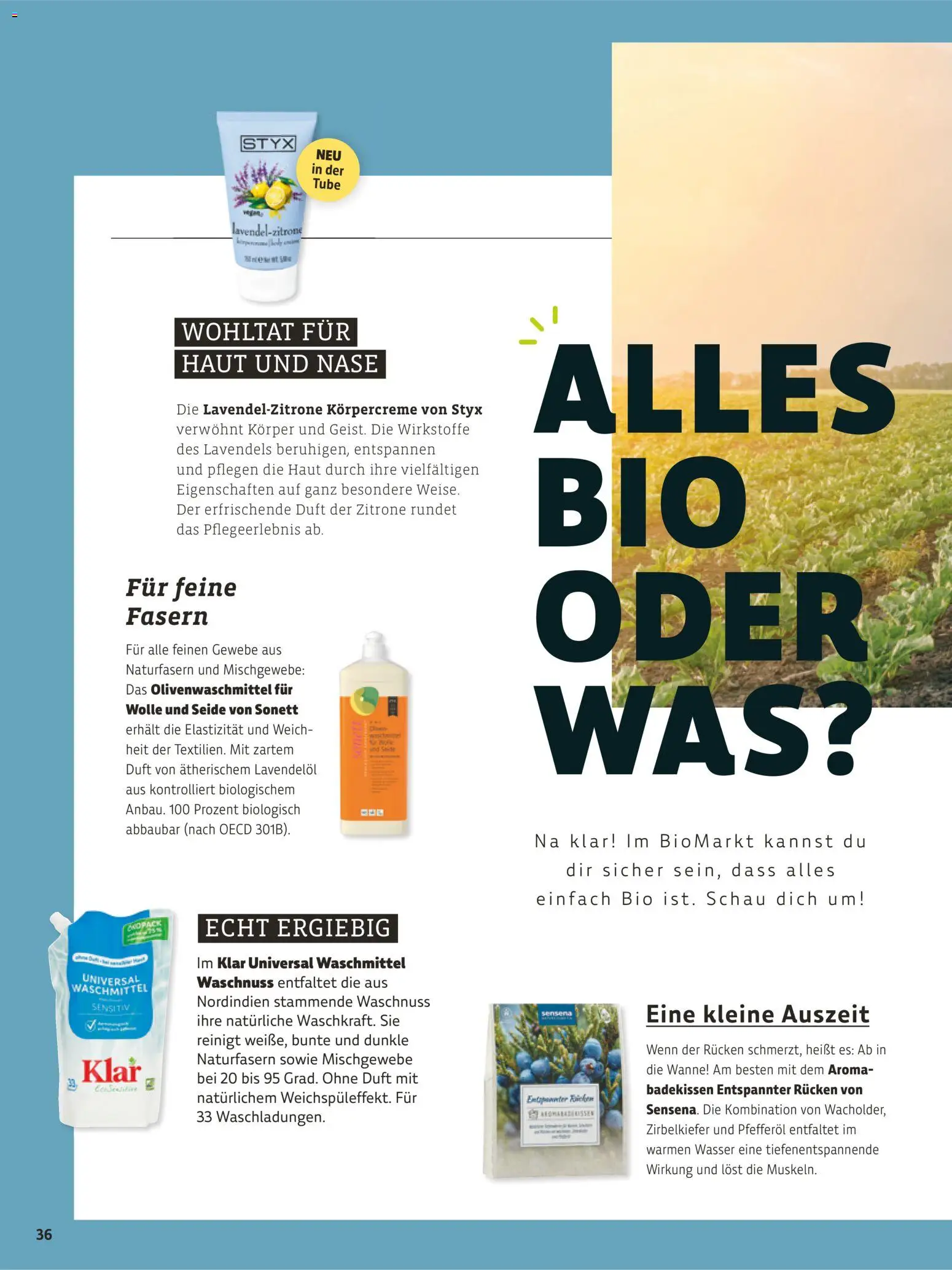 BioMarkt Kreo Magazin – gültig ab 26.10.2026 | Seite: 36 | Produkte: Körpercreme, Wasser, Waschmittel, Zitrone
