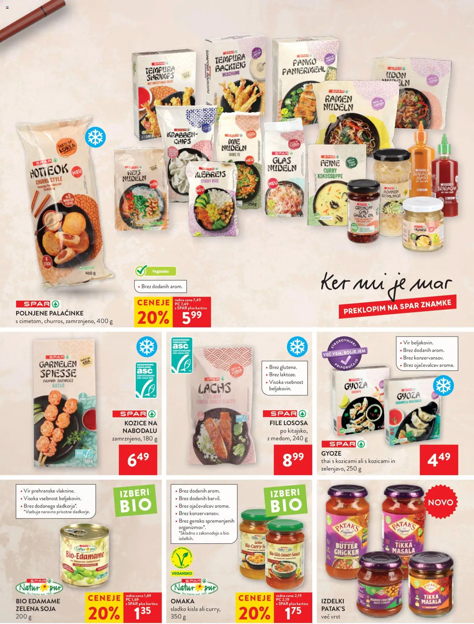 Novi Spar katalog ponudbe – veljaven od 12.08.2026 | Stran: 29 | Izdelki: Kozice, Palačinke, Omaka, Zelena