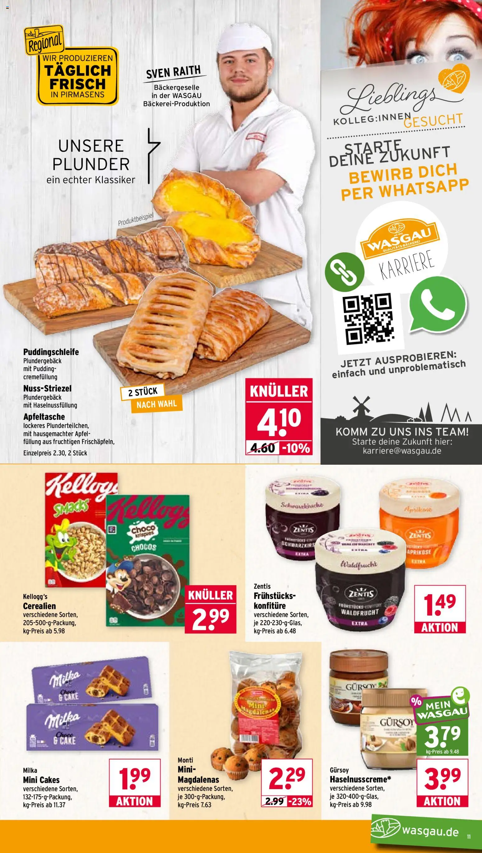 Wasgau Prospekt – gültig ab 14.09.2026 | Seite: 11 | Produkte: Bäckerei, Äpfel, Kellogg's, Milka