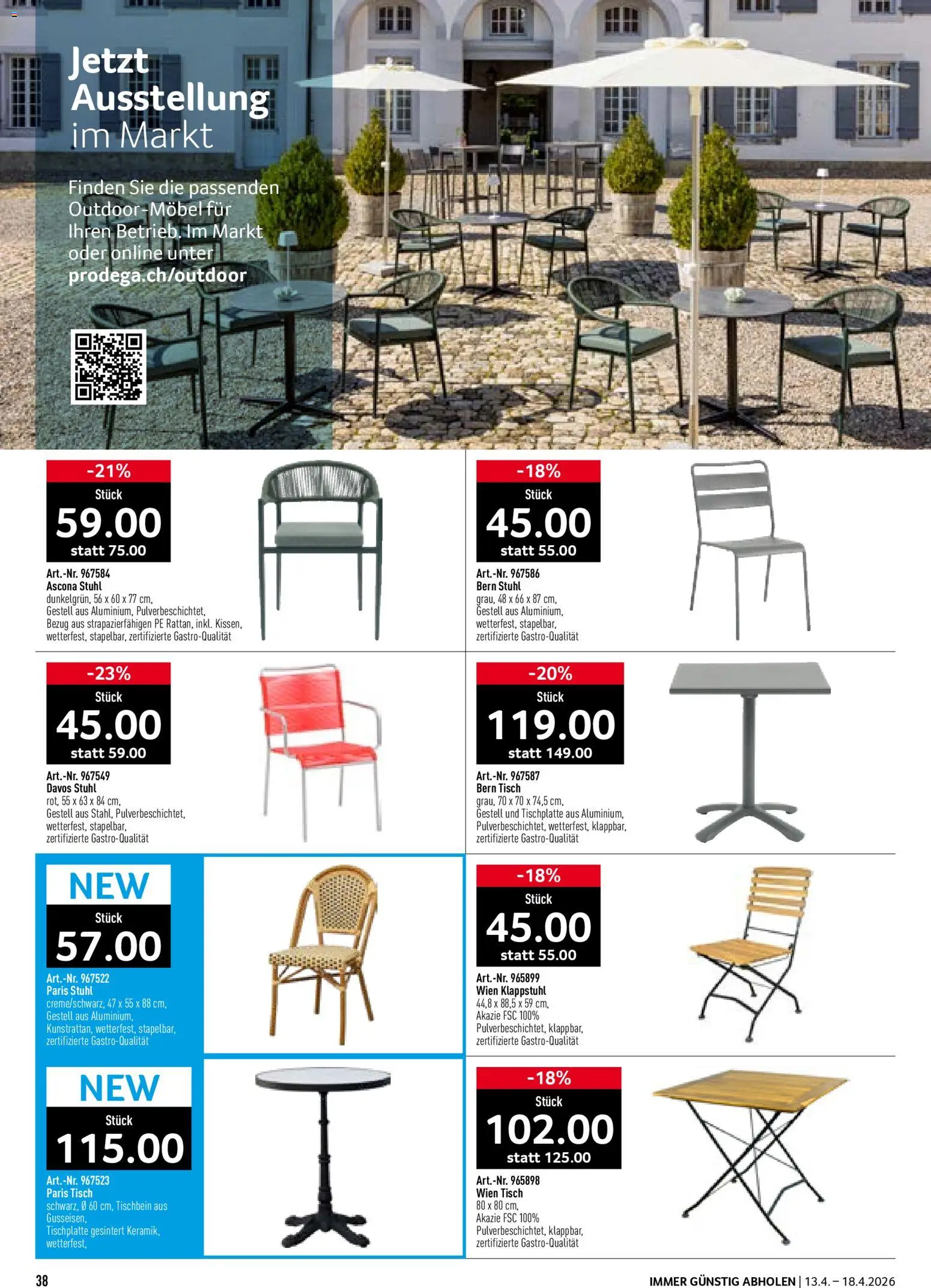 Prodega aktionen – gültig ab 13.04.2026 | Seite: 38 | Produkte: Tisch, Stuhl