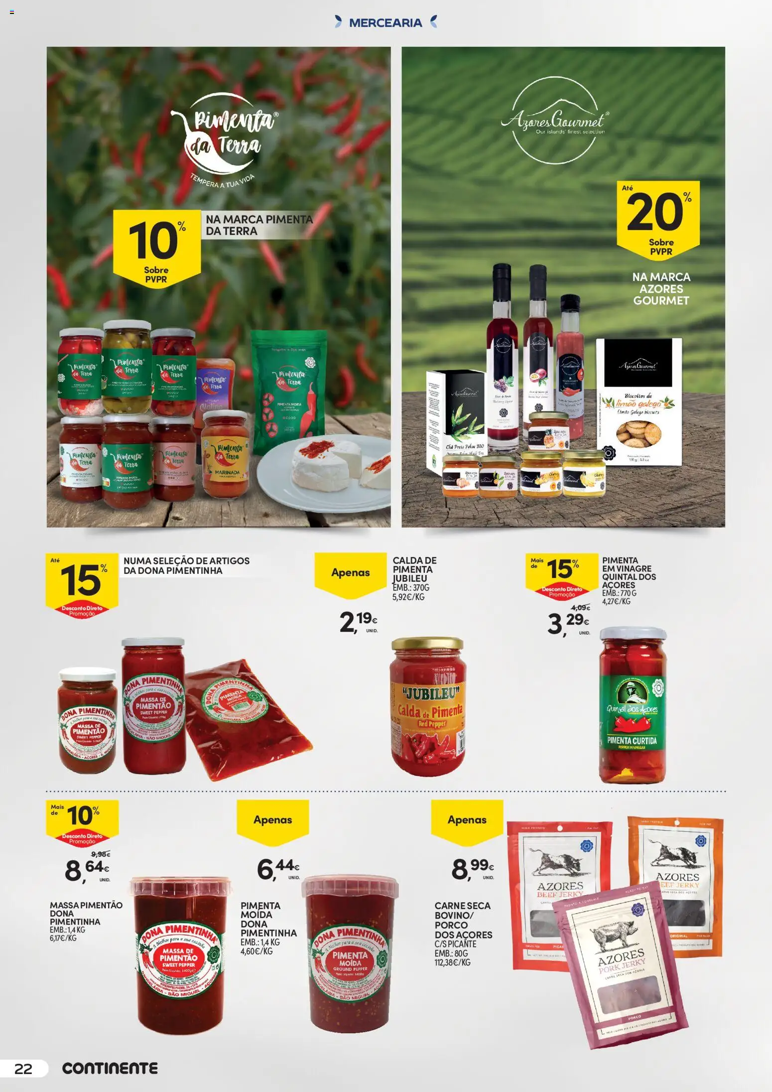 Continente - O melhor dos Açores │ válido de 12.05.2026 | Página: 22 | Produtos: Vinagre, Carne seca, Chá, Torta