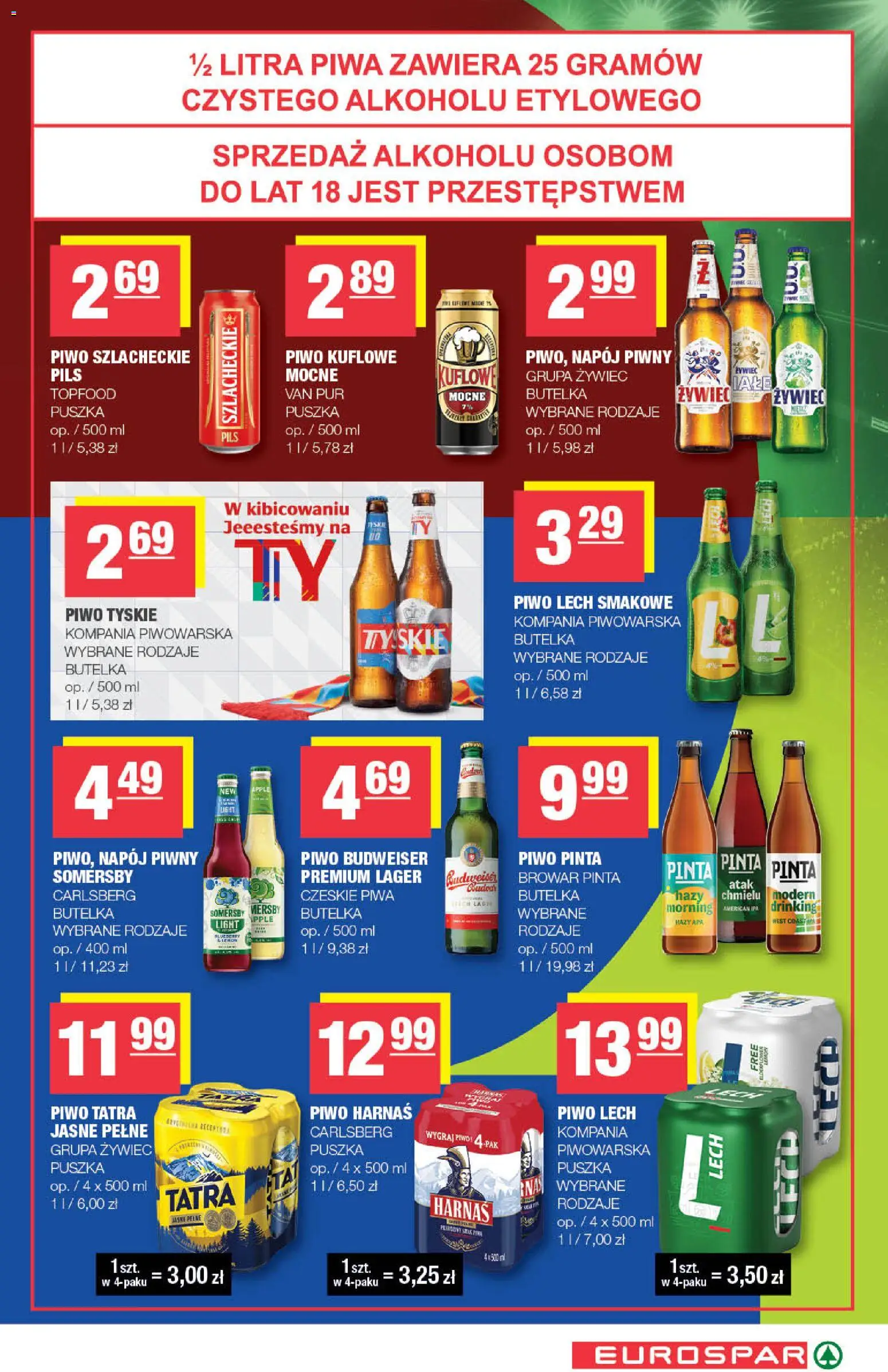 Spar gazetka - Eurospar od 17.06.2026 | Strona: 13 | Produkty: Tyskie, Harnaś, Piwo, Somersby