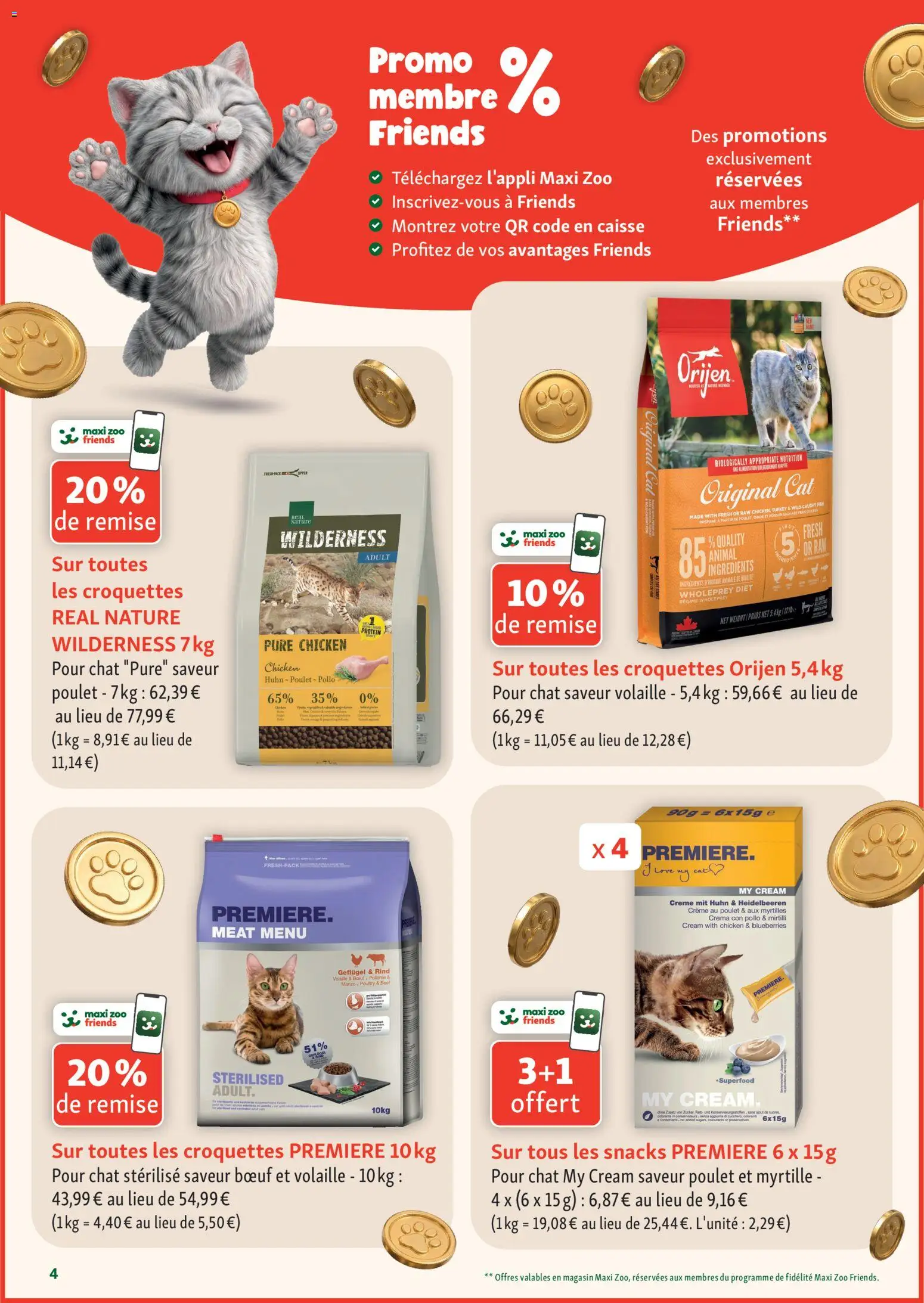 {H1} | Page: 4 | Produits: Croquettes, Myrtilles, Ingrédients, Snacks