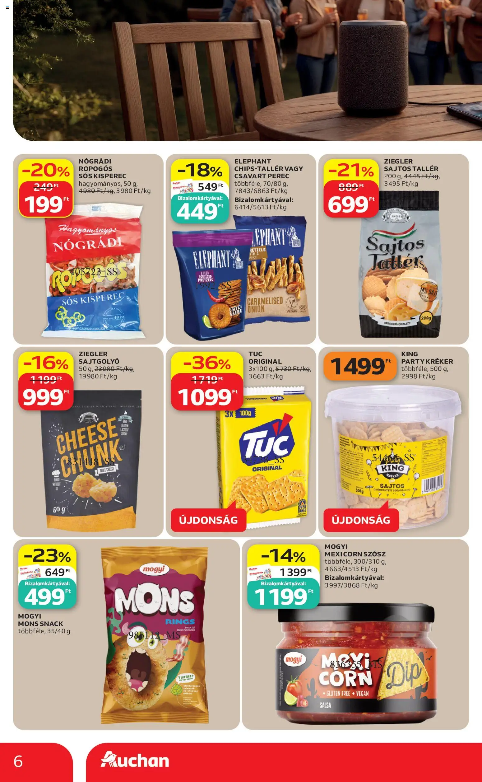 Auchan akciós ujság - amely érvényes a következő dátumtól: 18.06.2026 | Oldal: 6 | Termékek: Sajtos tallér, Kisperec, Kréker, Sajt