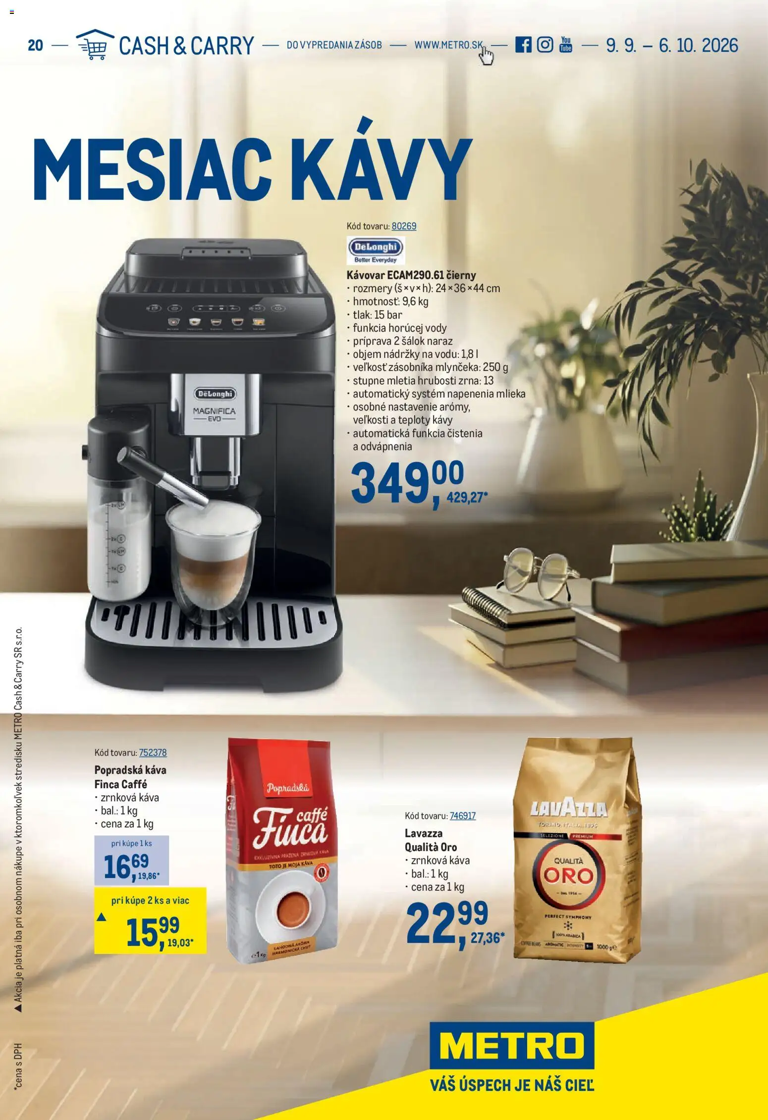 Nové Metro akcie – leták je platný od 09.09.2026 | Strana: 1 | Produkty: Kávovar, Káva, Popradská káva, Lavazza