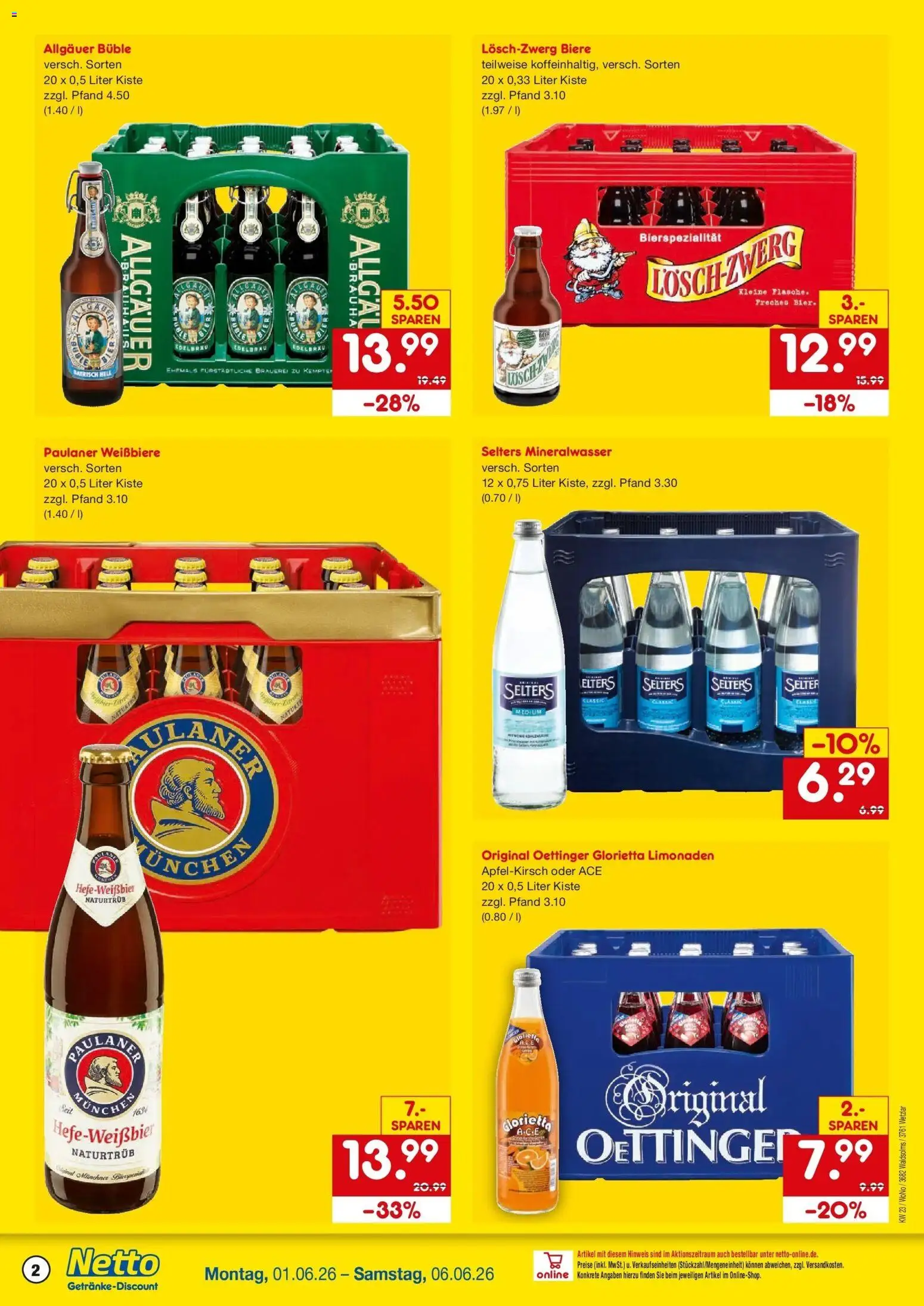 Netto Marken-Discount Prospekt Wetzlar-Naunheim – gültig ab 01.06.2026 | Seite: 2 | Produkte: Oettinger, Mineralwasser, Paulaner