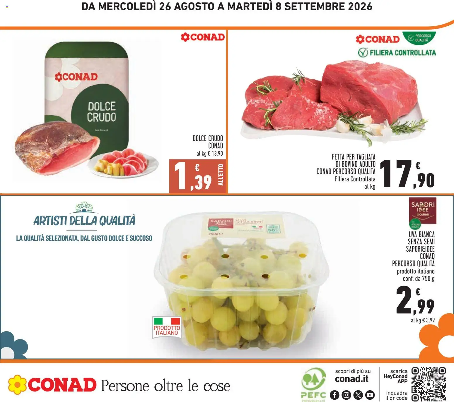 Volantino Conad del 26/08/2026 | Pagina: 28 | Prodotti: Bovino, Uva