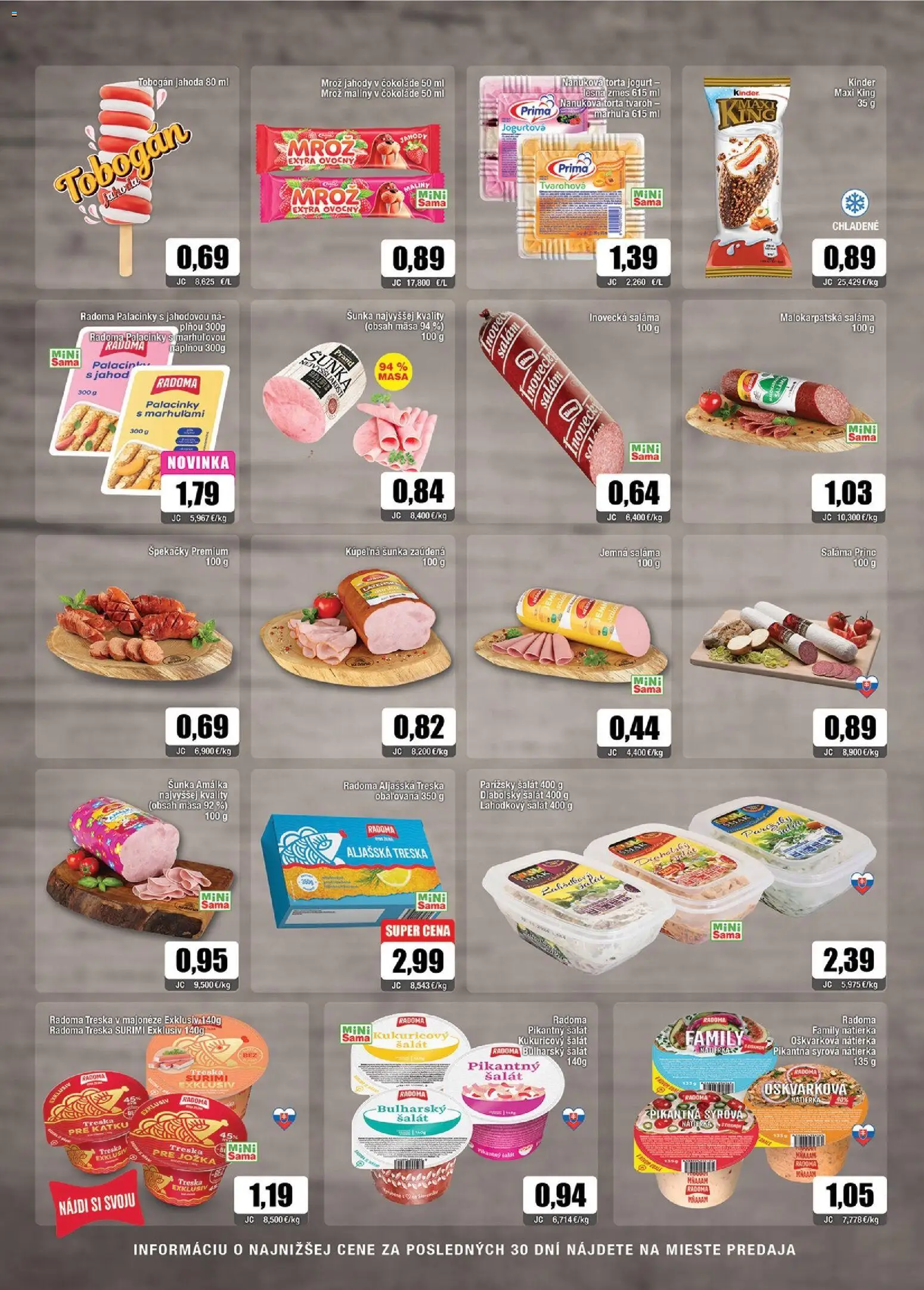 Nové Sama akcie – leták je platný od 11.09.2026 | Strana: 2 | Produkty: Aljašská treska, Jogurt, Šunka, Kinder