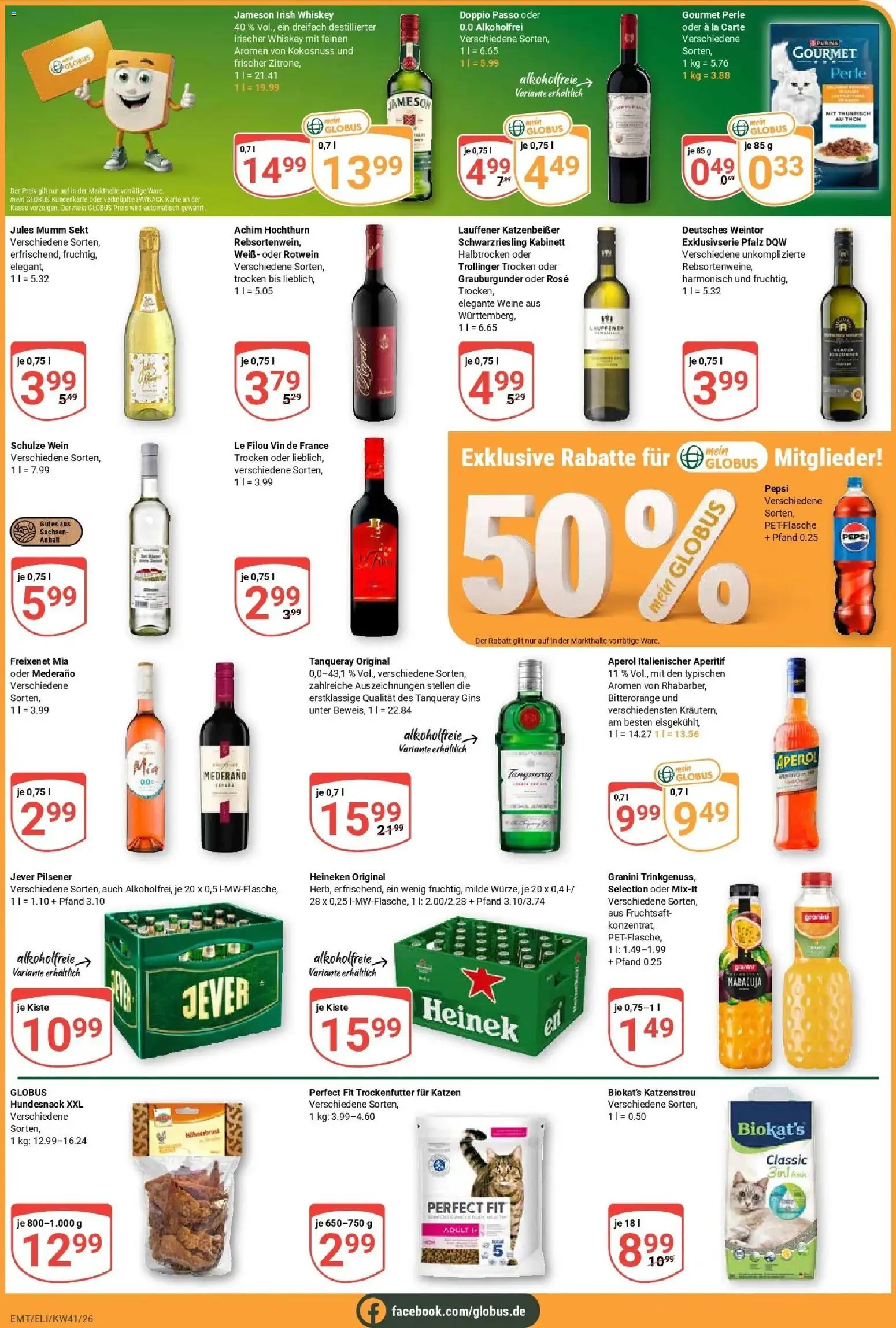 Globus Prospekt Mittelhausen (ab 05.10.2026) » Angebote online | Seite: 4 | Produkte: Le filou, Heineken, Jever, Fruchtsaft