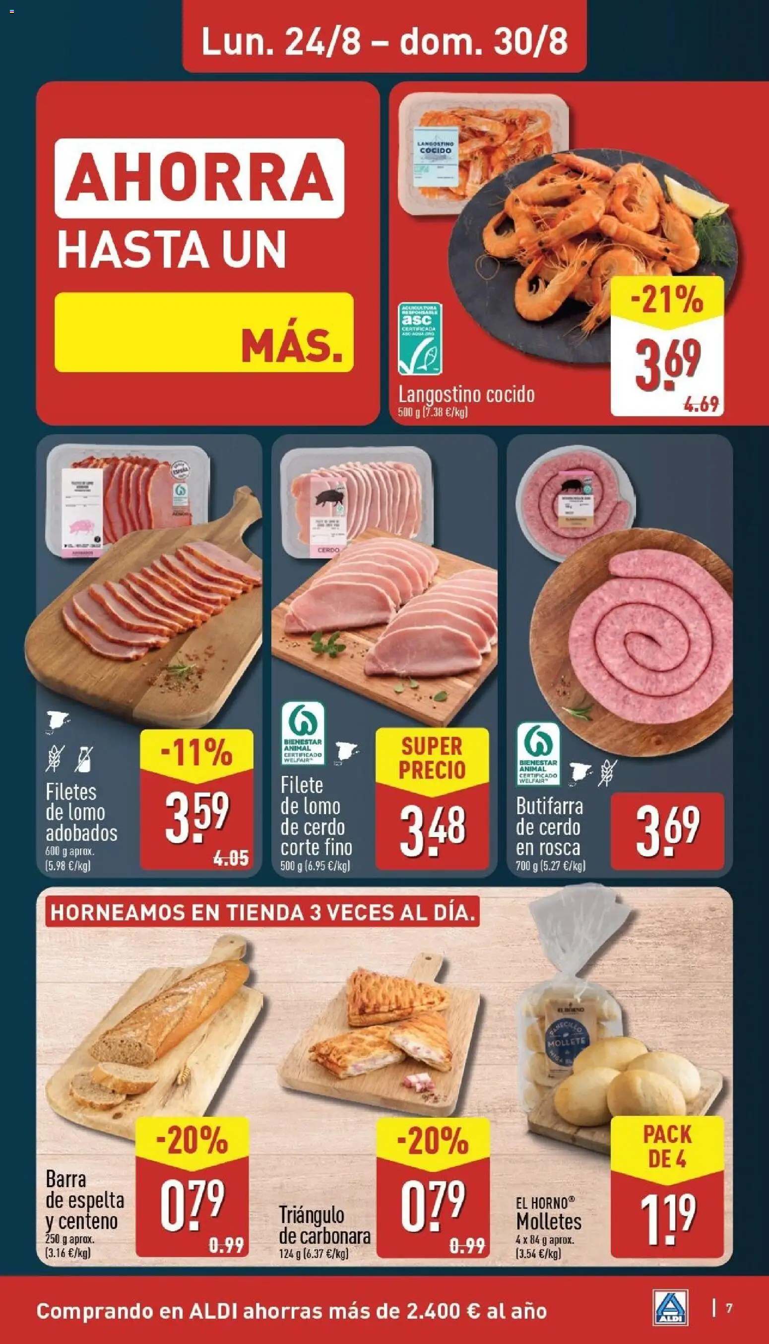 Aldi folleto Baleares │ válido desde el 24/08/2026 | Página: 7 | Productos: El horno, Lomo de cerdo, Langostinos, Filete