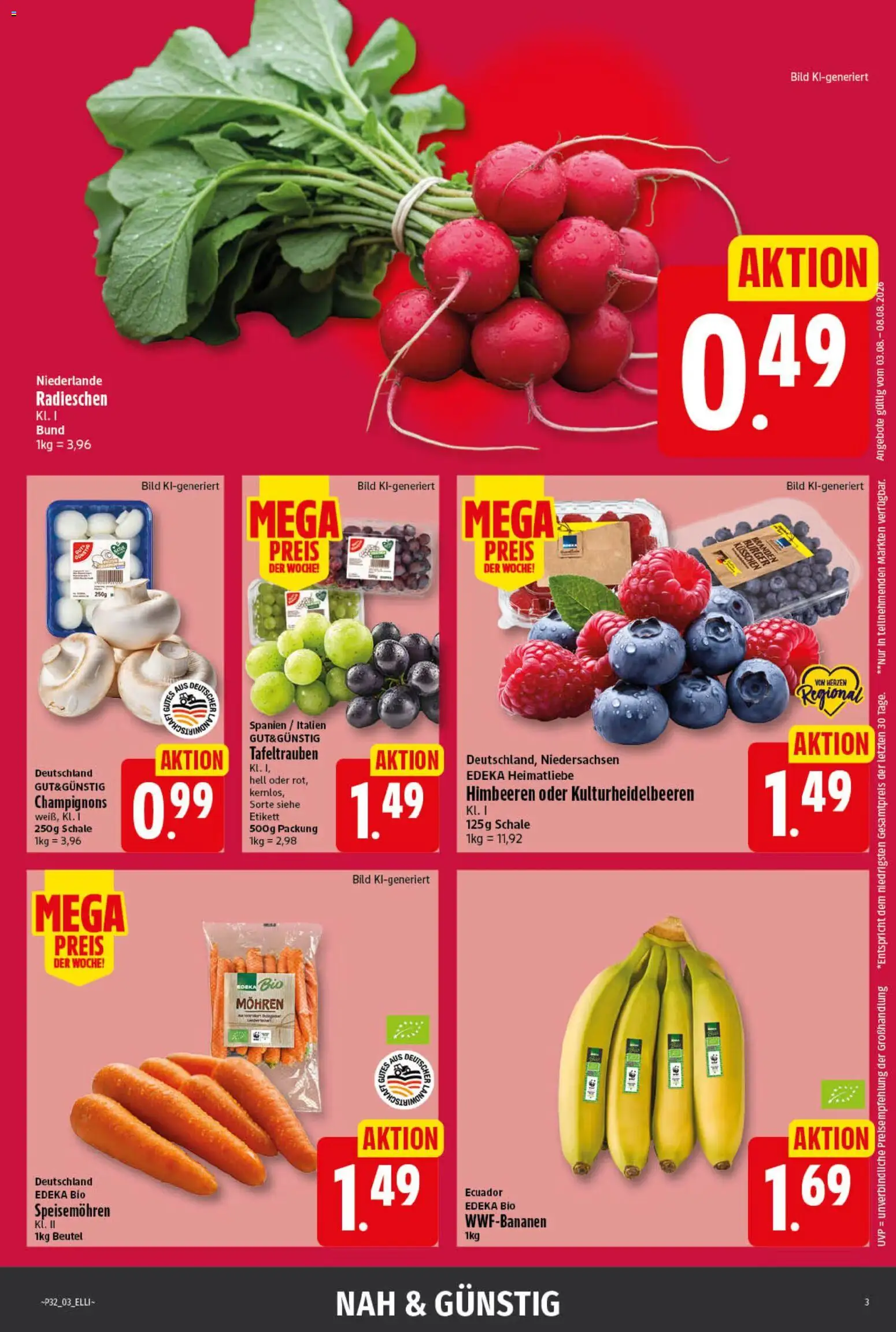 Elli Markt Prospekt Bad – gültig ab 03.08.2026 | Seite: 3 | Produkte: Himbeeren, Burger, Mohren, Champignons